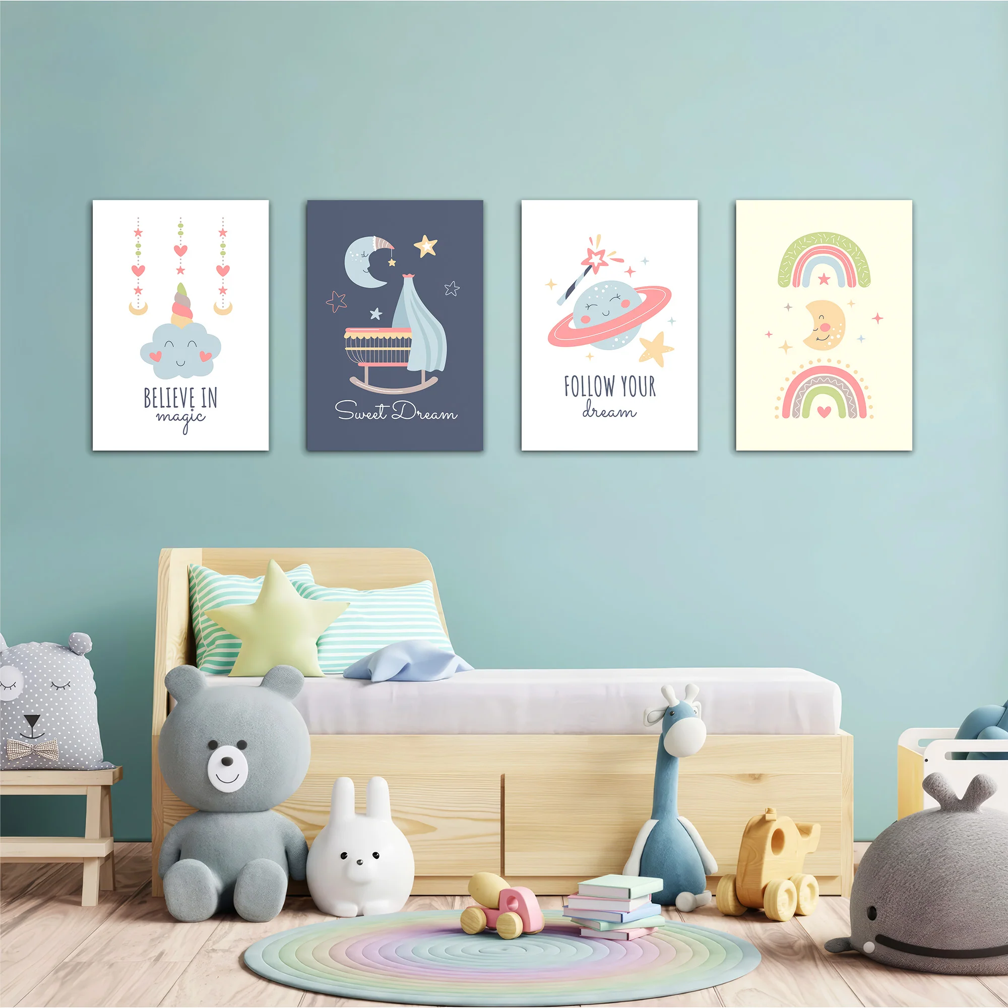 Believe In Magic Dreamy Nursery 4 Pieces Kids Metal Wall Art - Image 2