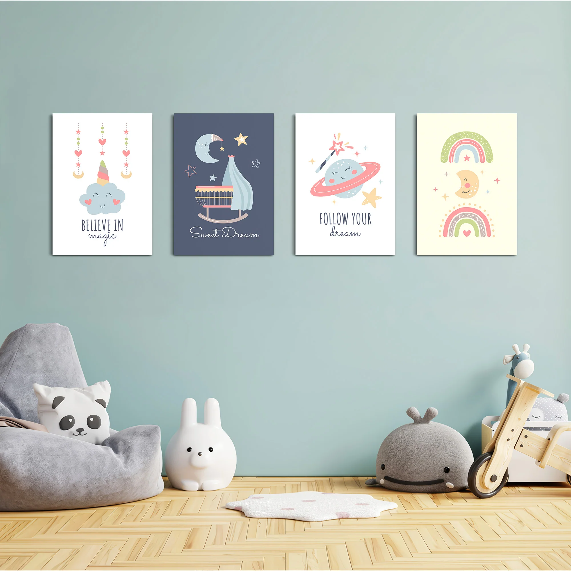 Believe In Magic Dreamy Nursery 4 Pieces Kids Metal Wall Art - Image 4