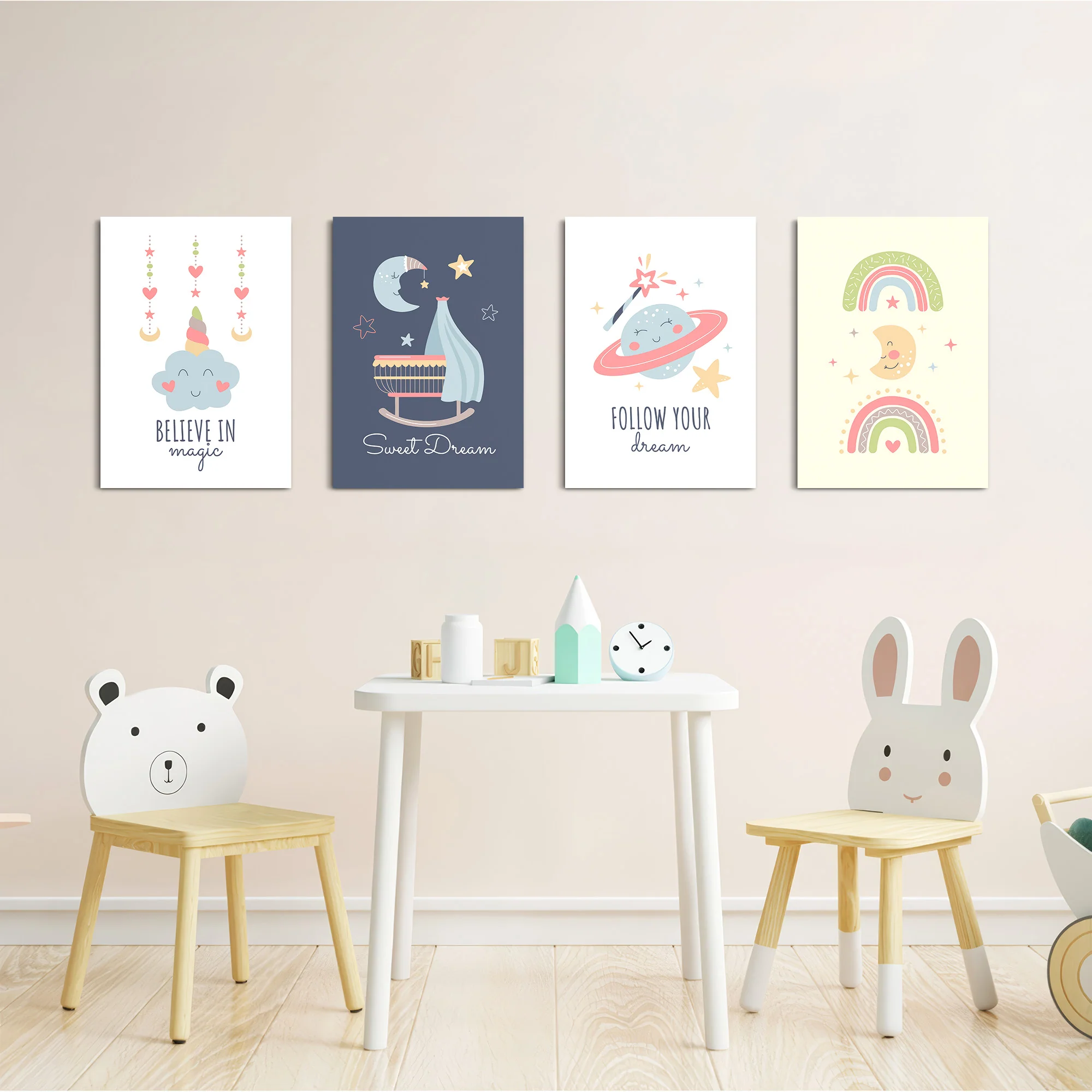 Believe In Magic Dreamy Nursery 4 Pieces Kids Metal Wall Art - Image 5