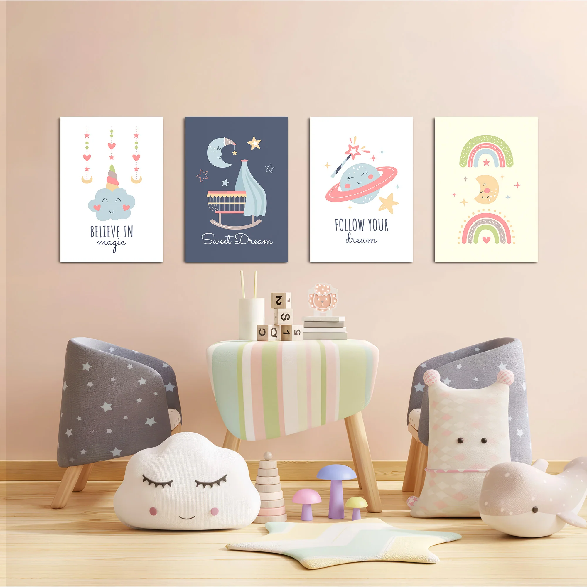 Believe In Magic Dreamy Nursery 4 Pieces Kids Metal Wall Art - Image 6