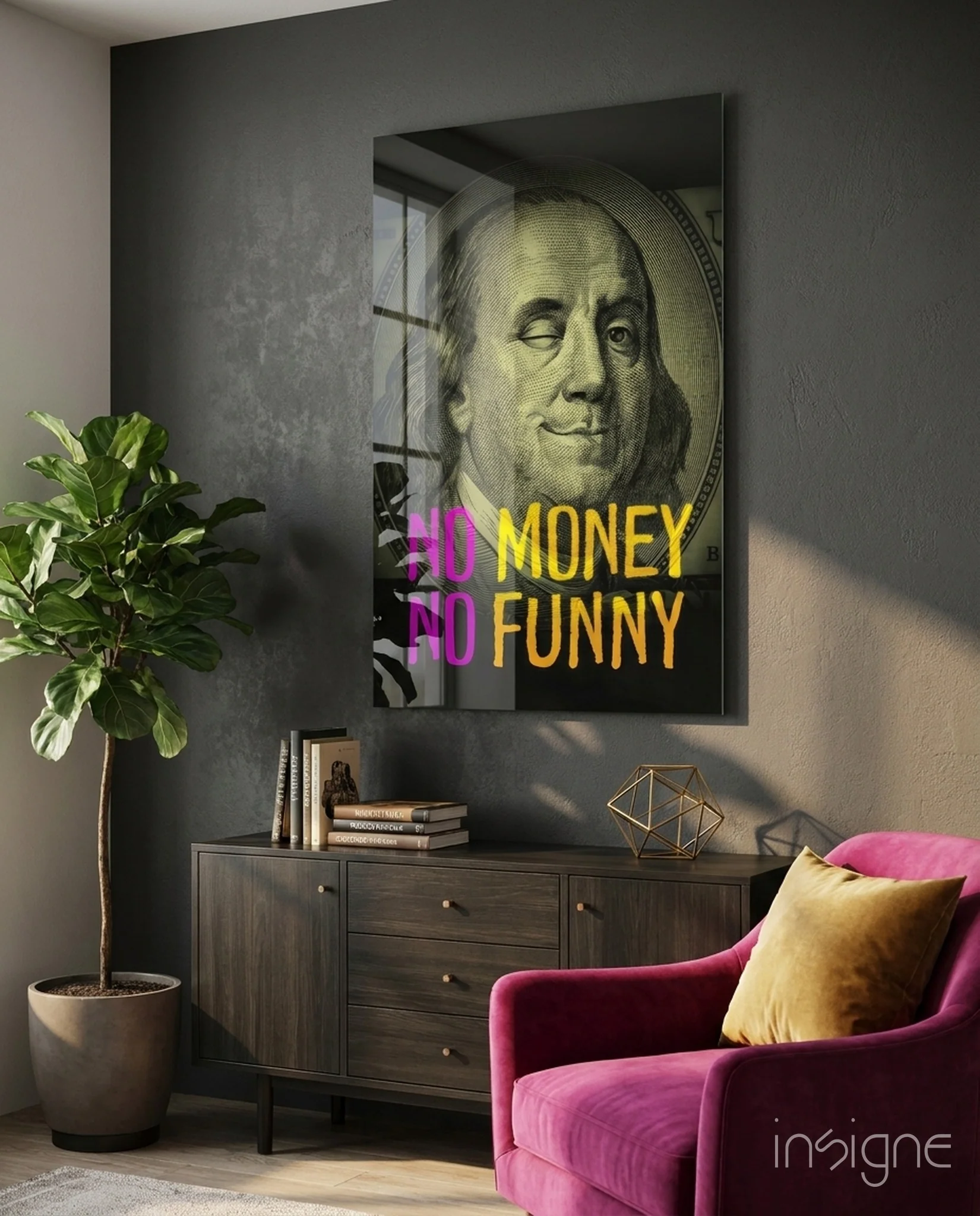 Benjamin Franklin Money Humor Glass Wall Art