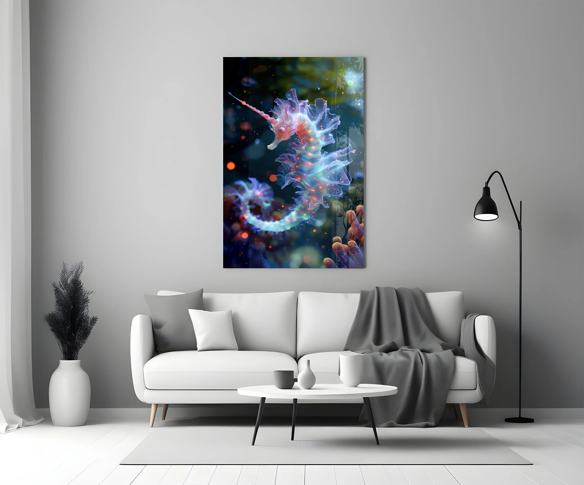 Bioluminescent Mythical Seahorse Glass Wall Art - Image 5