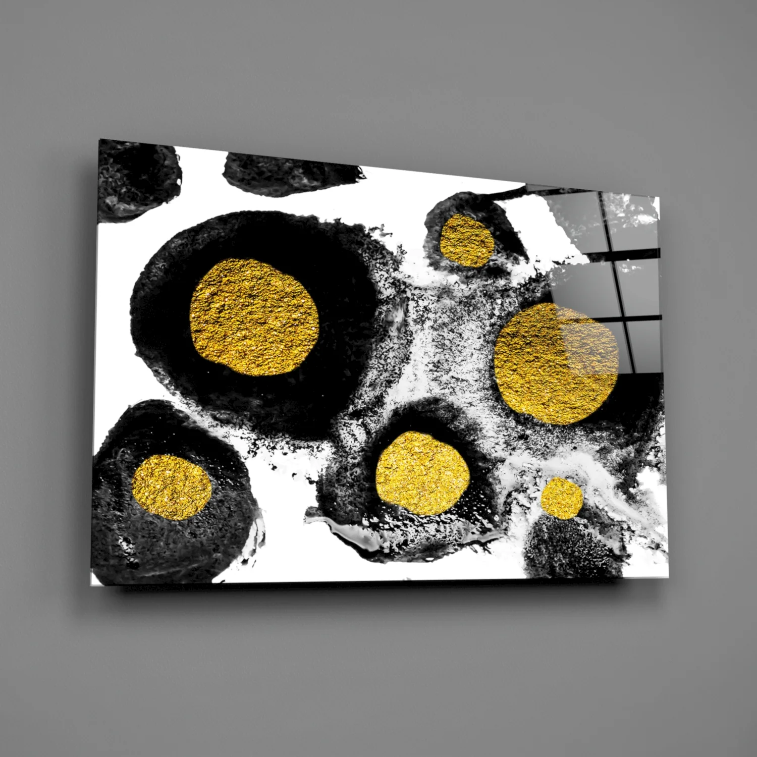Black and Gold Ink Circles Glass Wall Art - Image 2
