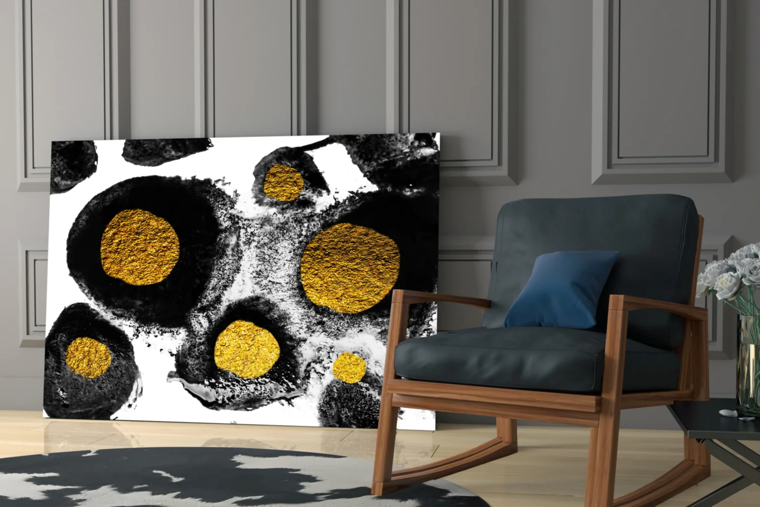 Black and Gold Ink Circles Glass Wall Art - Image 6