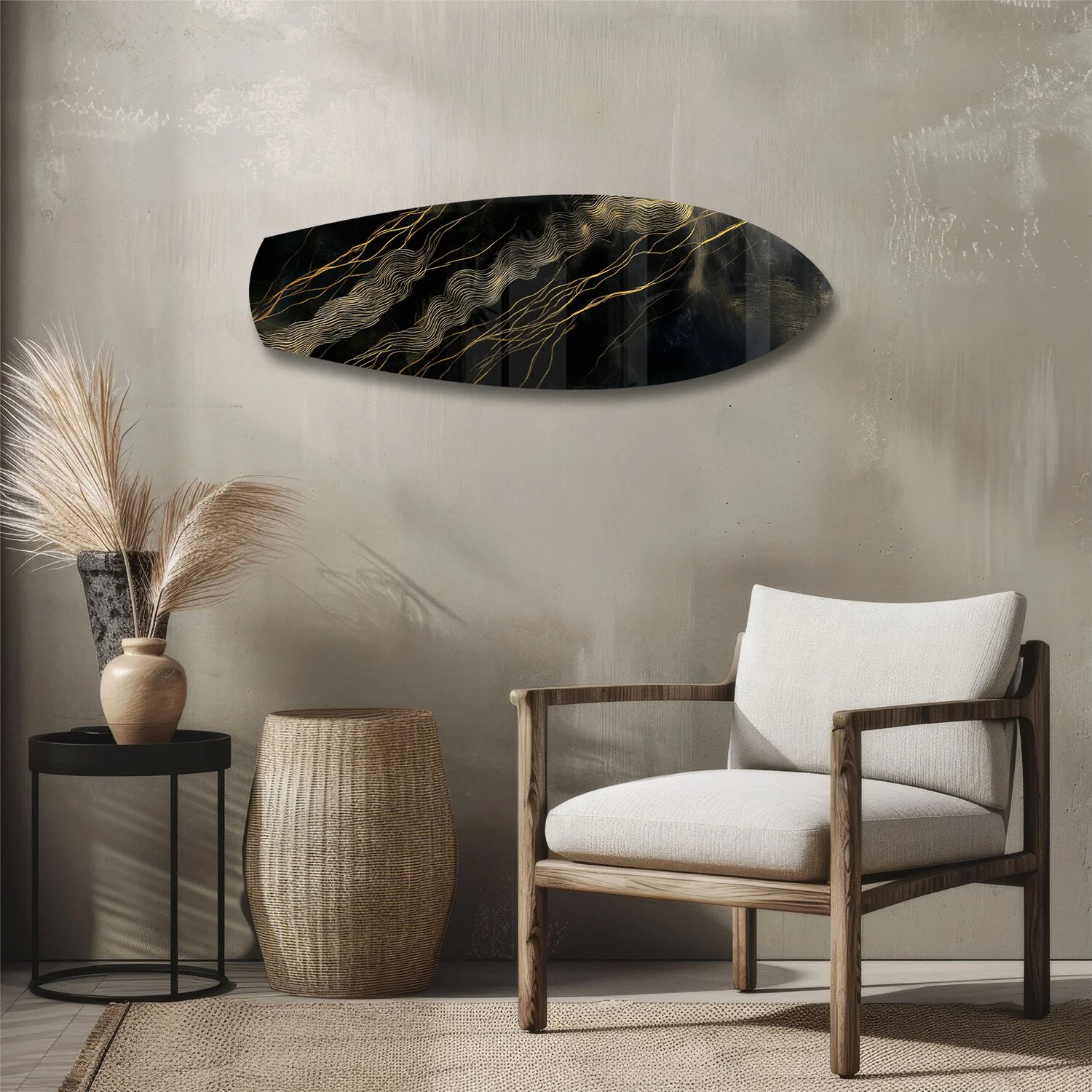 Black and Gold Topographic Lines Glass Wall Art - Image 3