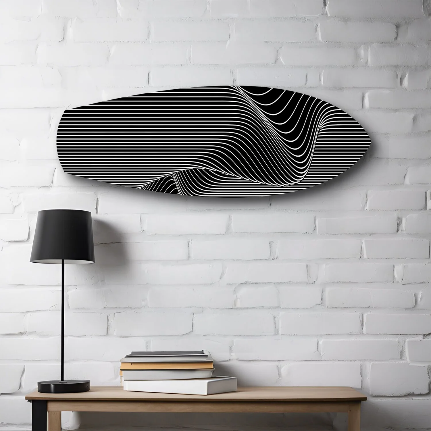 Black and White Op Art Stripes Glass Wall Art - Image 2