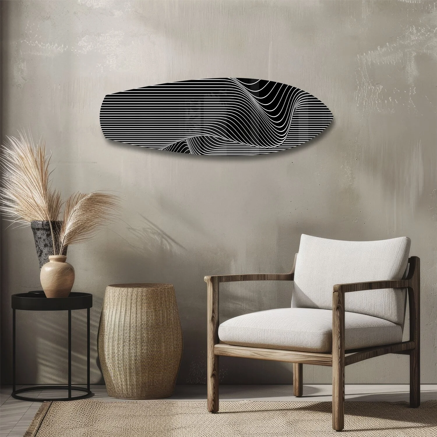 Black and White Op Art Stripes Glass Wall Art - Image 3