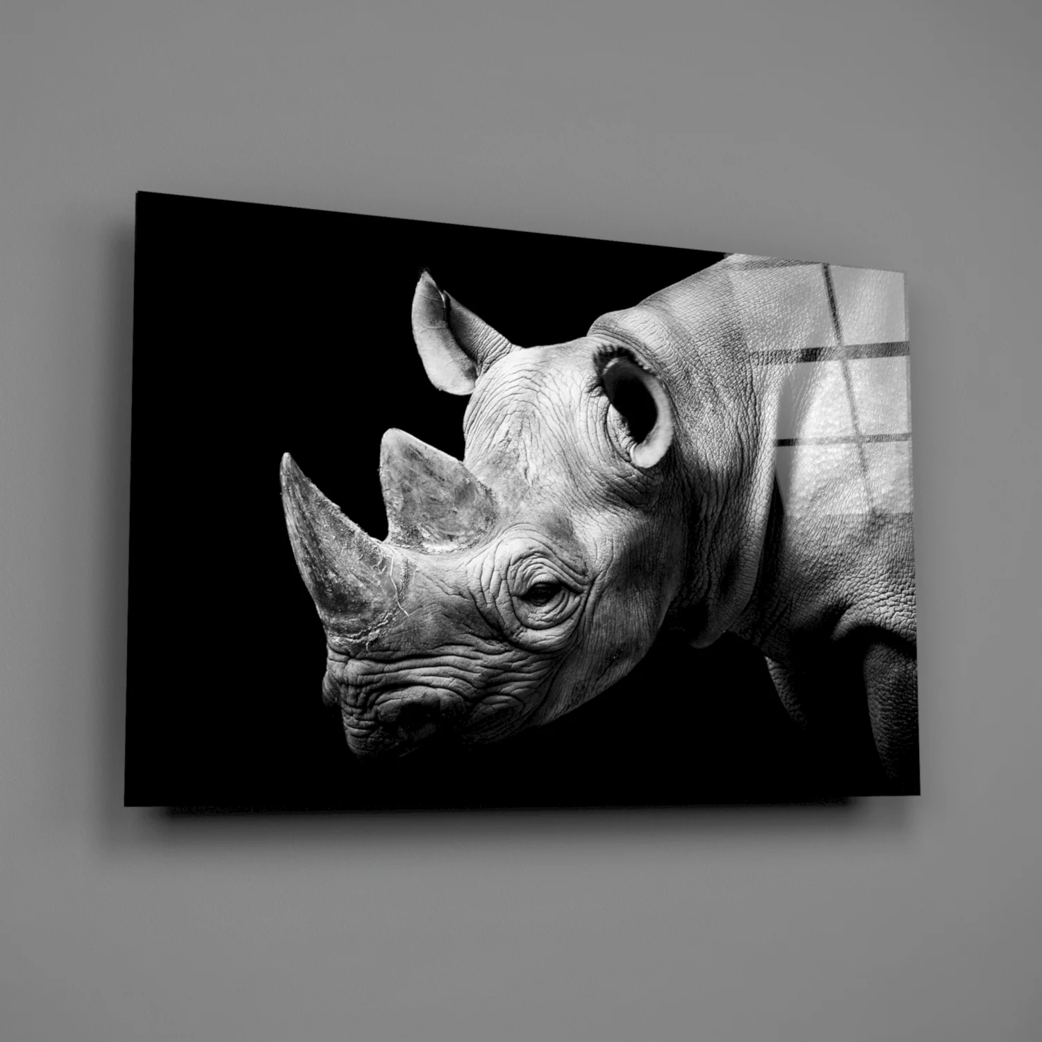 Black and White Rhino Portrait Glass Wall Art - Image 2