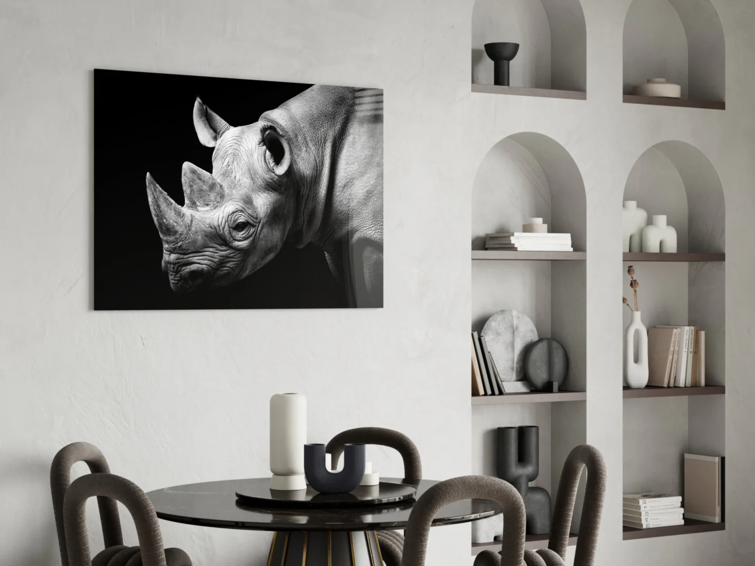 Black and White Rhino Portrait Glass Wall Art - Image 5