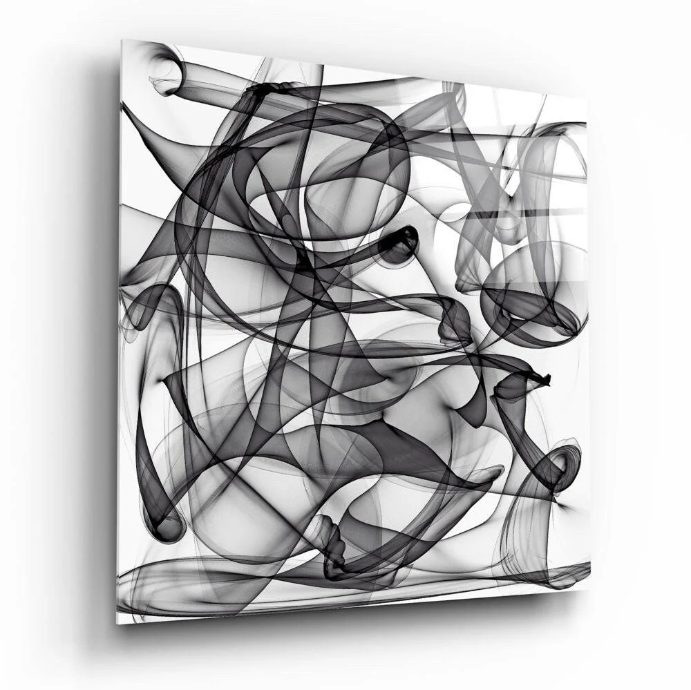 Black and White Smoke Swirl Glass Wall Art