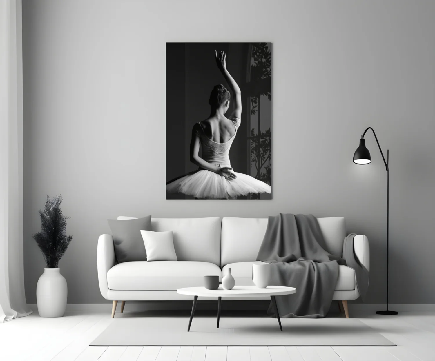 Black and White Tutu Ballerina Glass Wall Art - Image 3