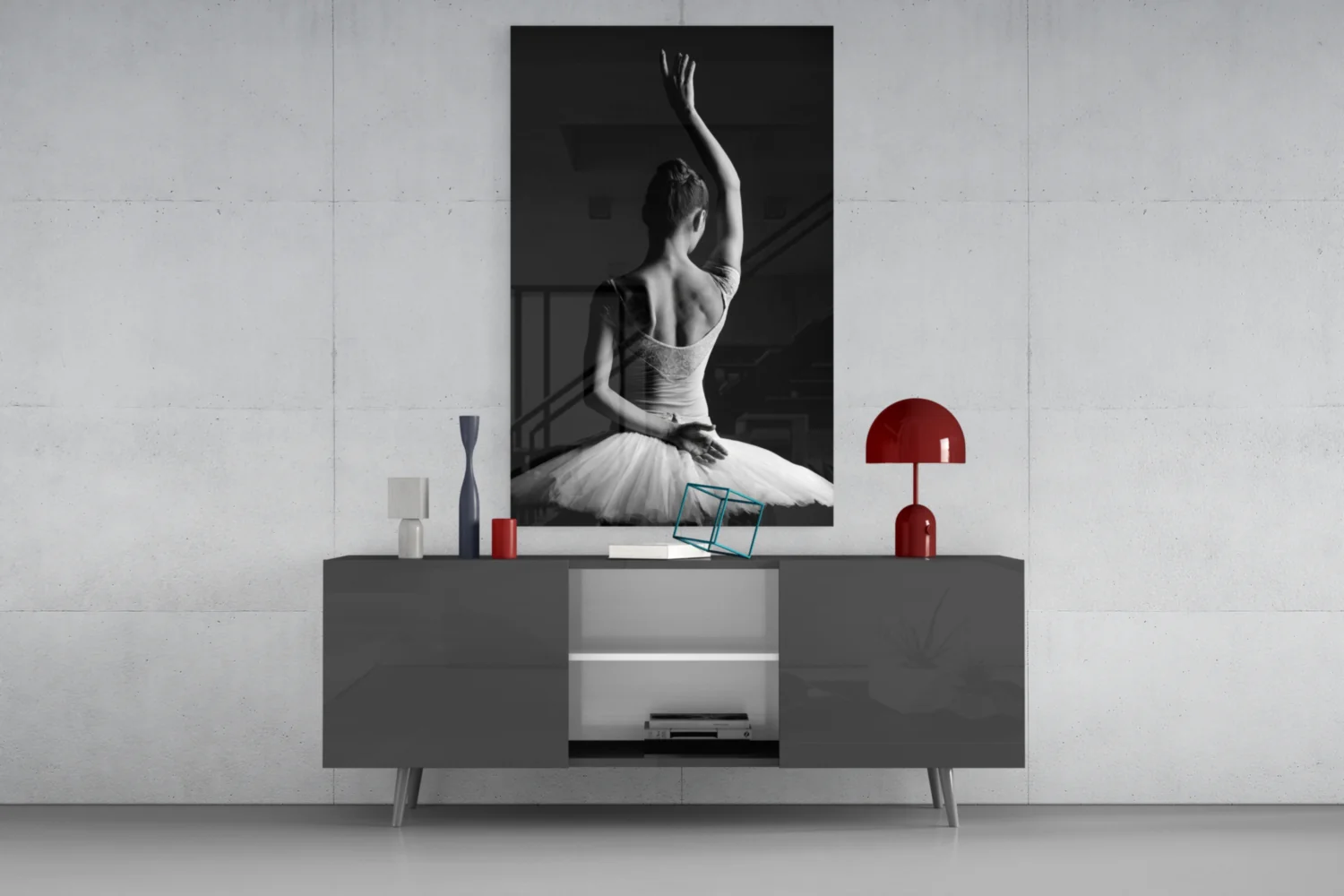 Black and White Tutu Ballerina Glass Wall Art - Image 8