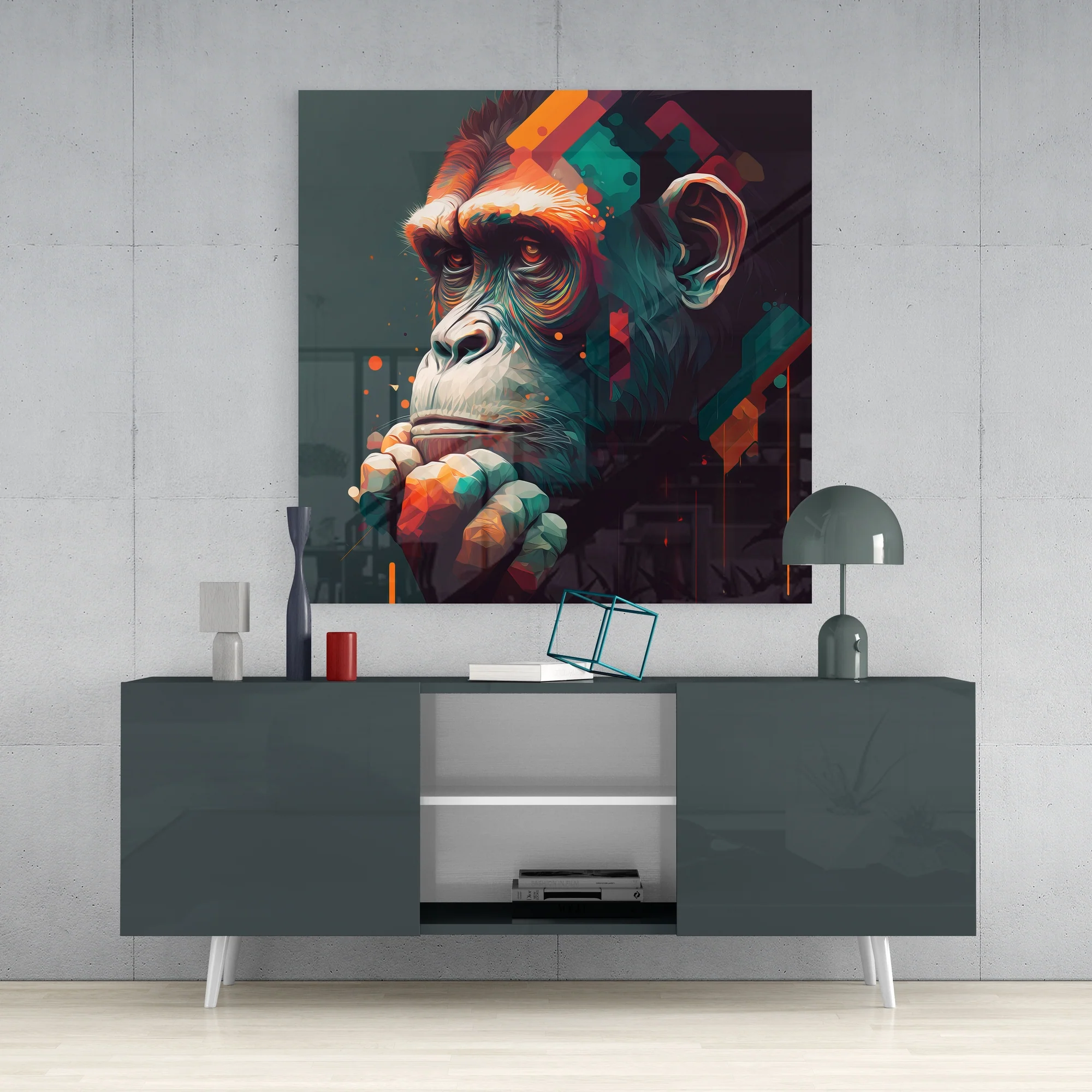 Ape the Thinker Glass Wall Art || Designers Collection - Image 4