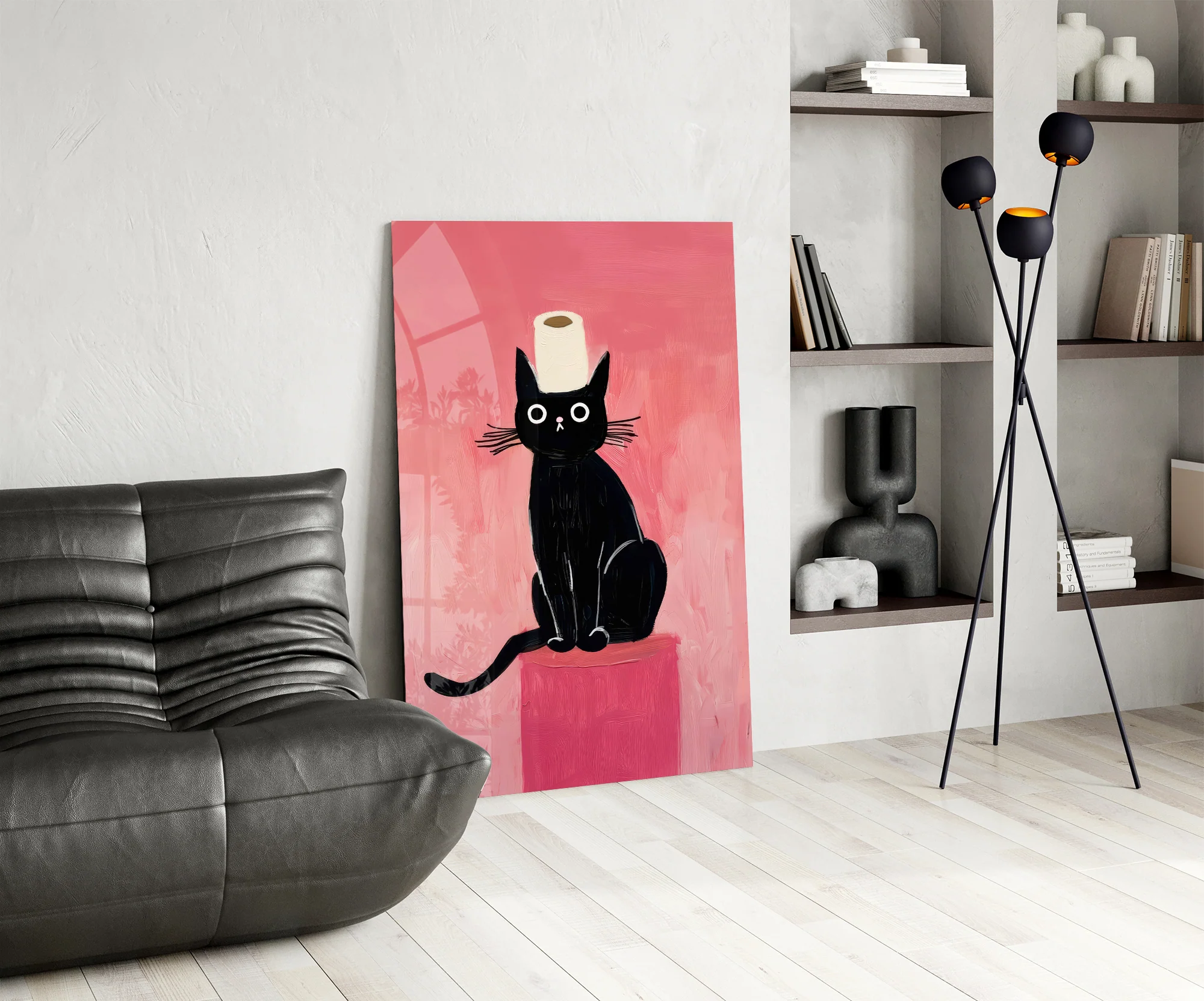 Black Cat Toilet Paper Glass Wall Art - Image 7