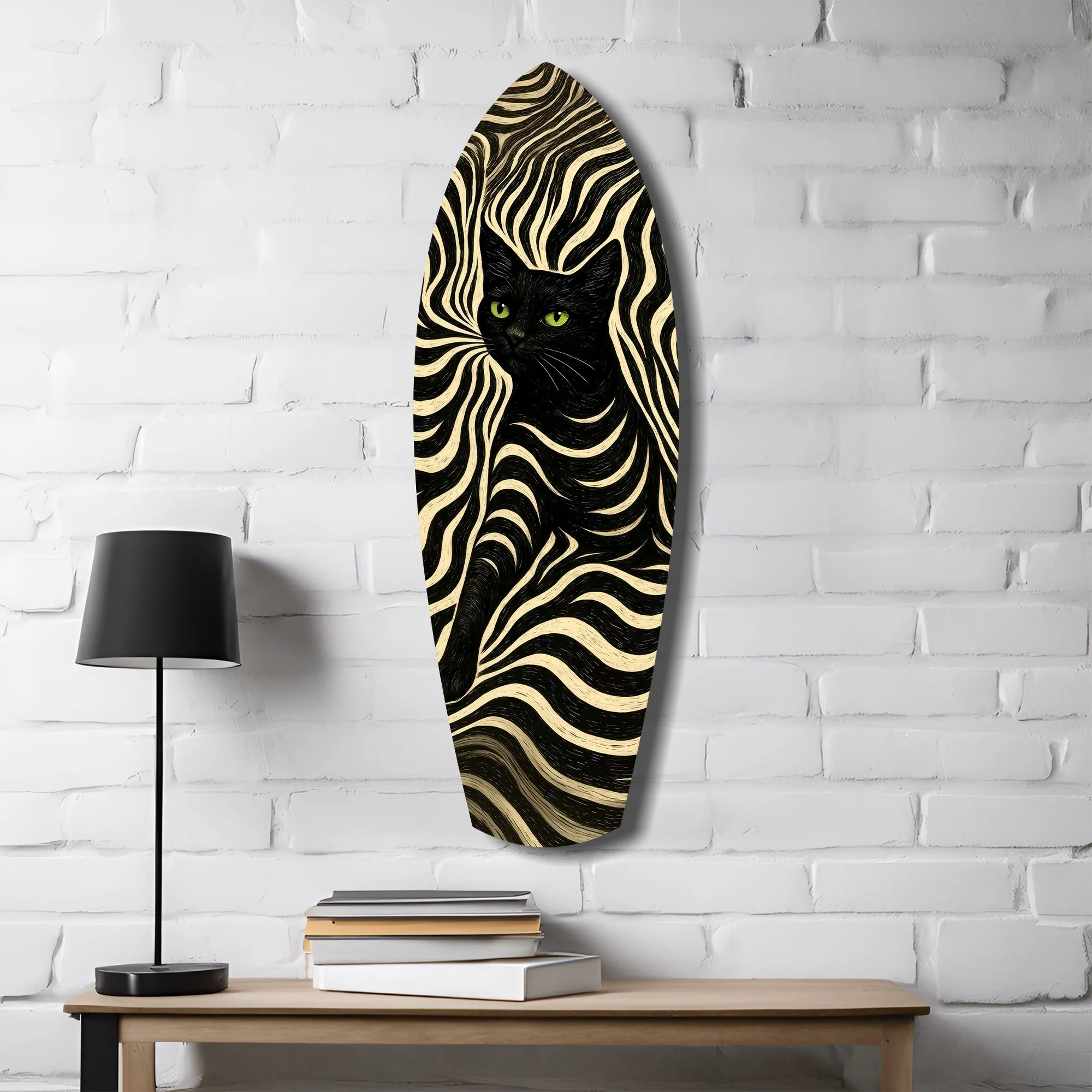 Black Cat Wavy Optical Pattern Glass Wall Art - Image 4