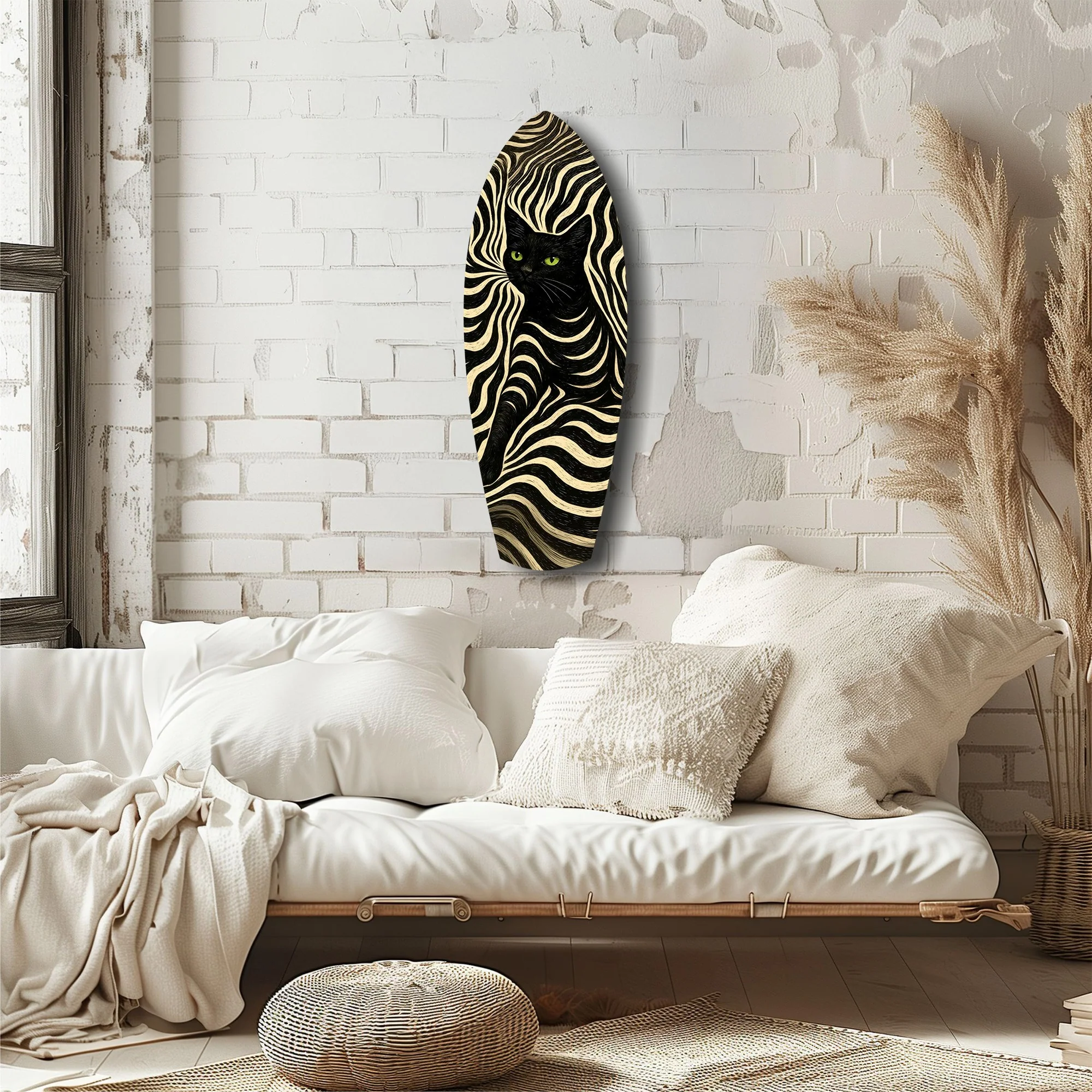 Black Cat Wavy Optical Pattern Glass Wall Art - Image 6