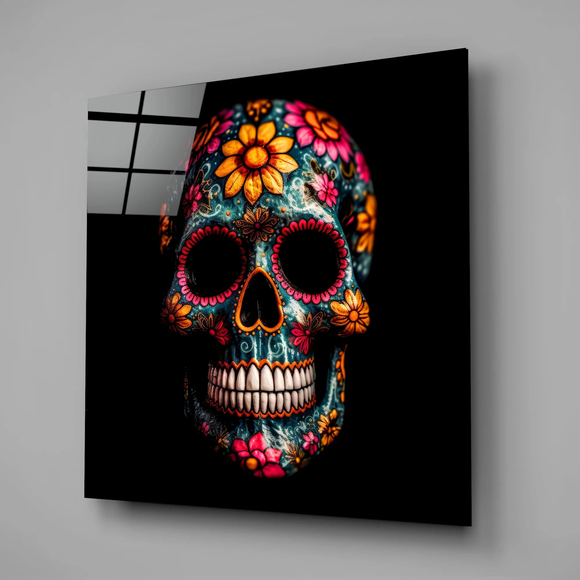 Flowery Skull Glass Wall Art || Designers Collection - Image 2