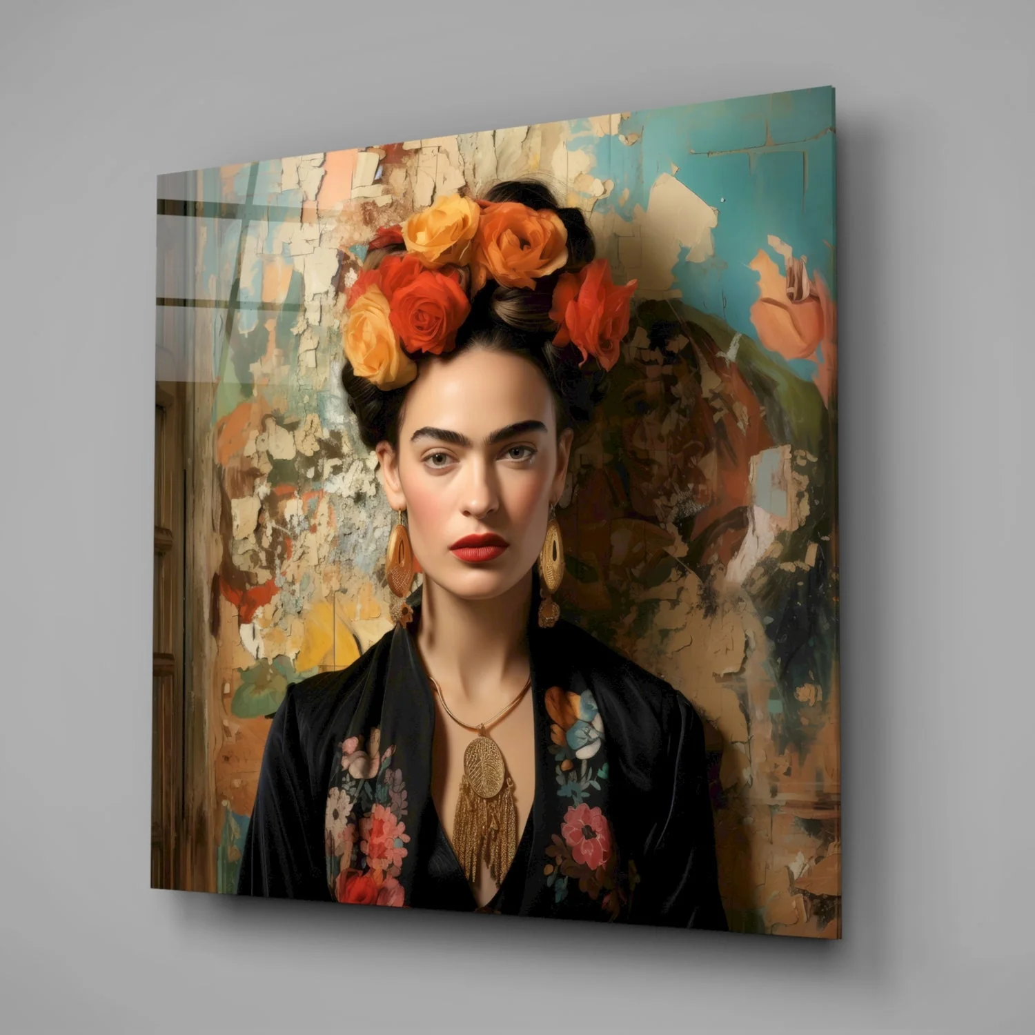 Folk Art Floral Portrait Glass Wall Art|| Designer Collection - Image 2