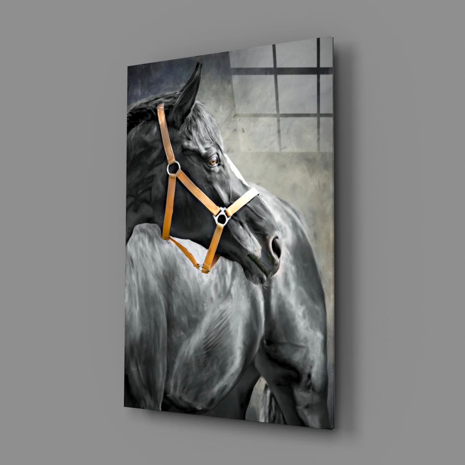 Black Horse Leather Halter Glass Wall Art - Image 3