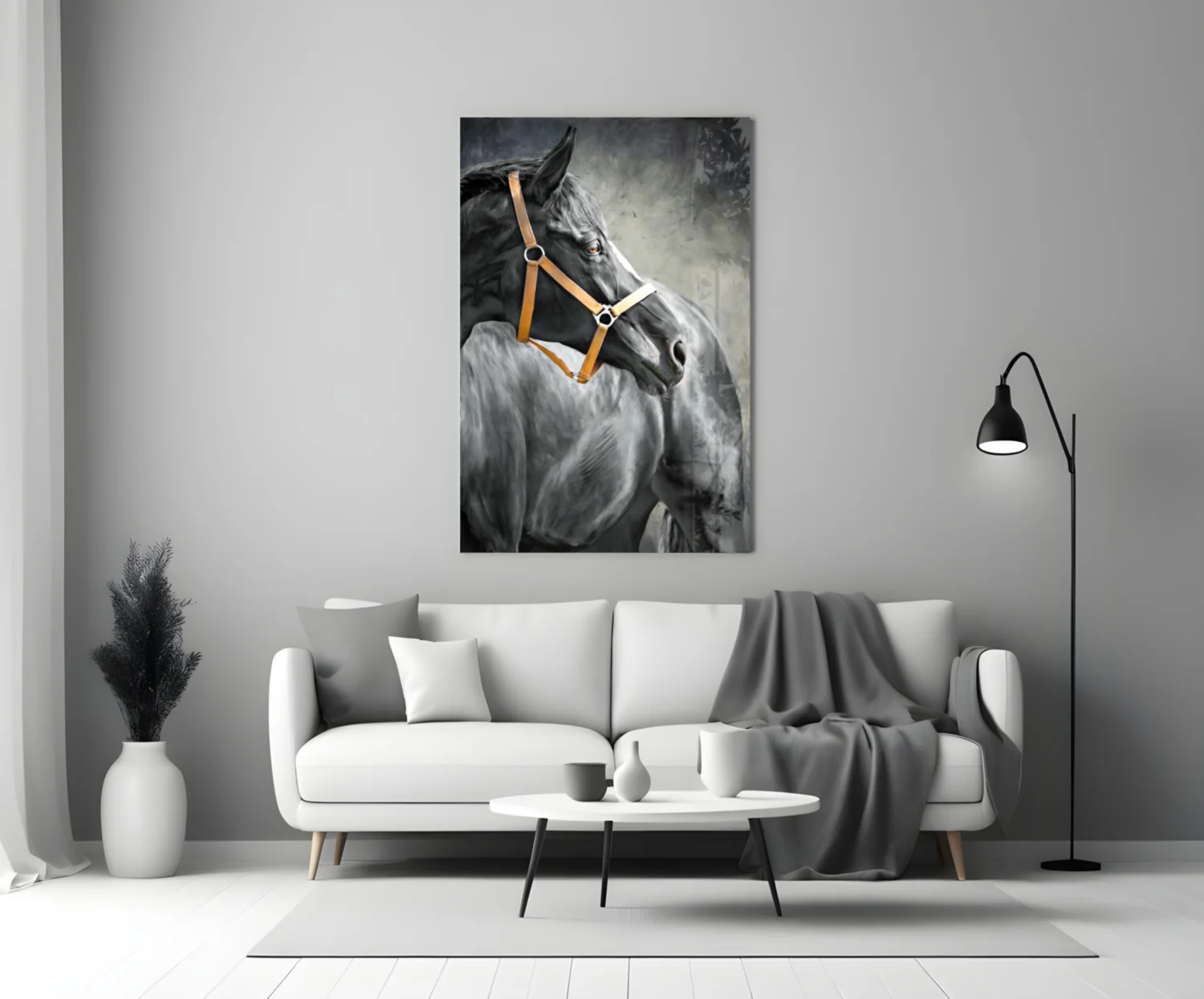 Black Horse Leather Halter Glass Wall Art - Image 4