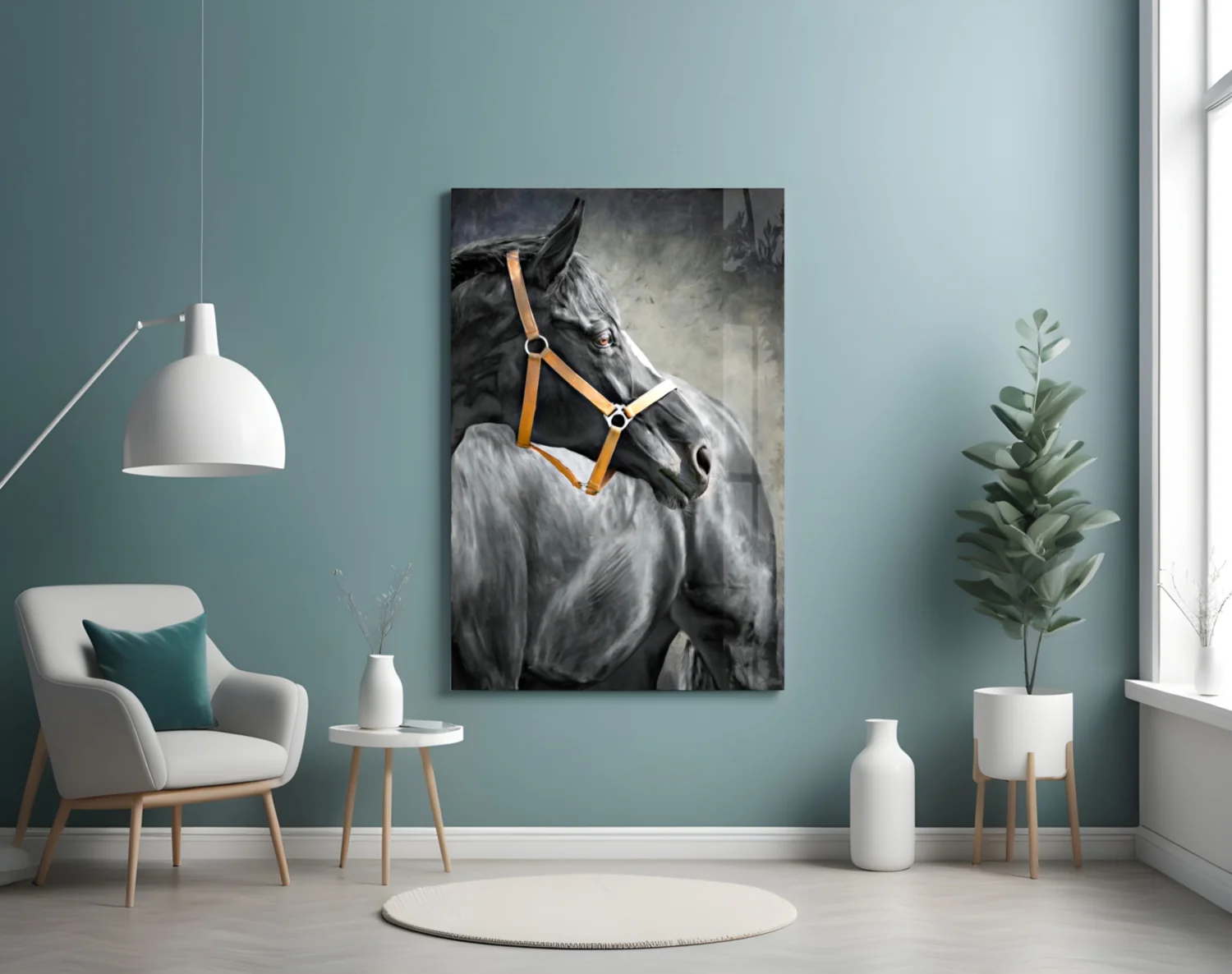 Black Horse Leather Halter Glass Wall Art - Image 5