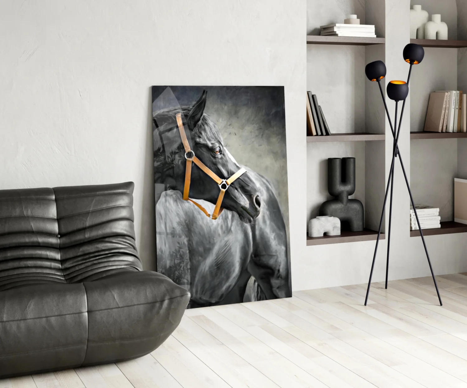 Black Horse Leather Halter Glass Wall Art - Image 6