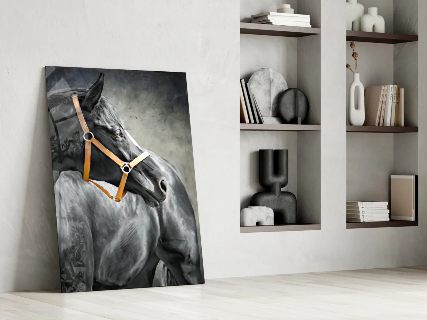 Black Horse Leather Halter Glass Wall Art - Image 7