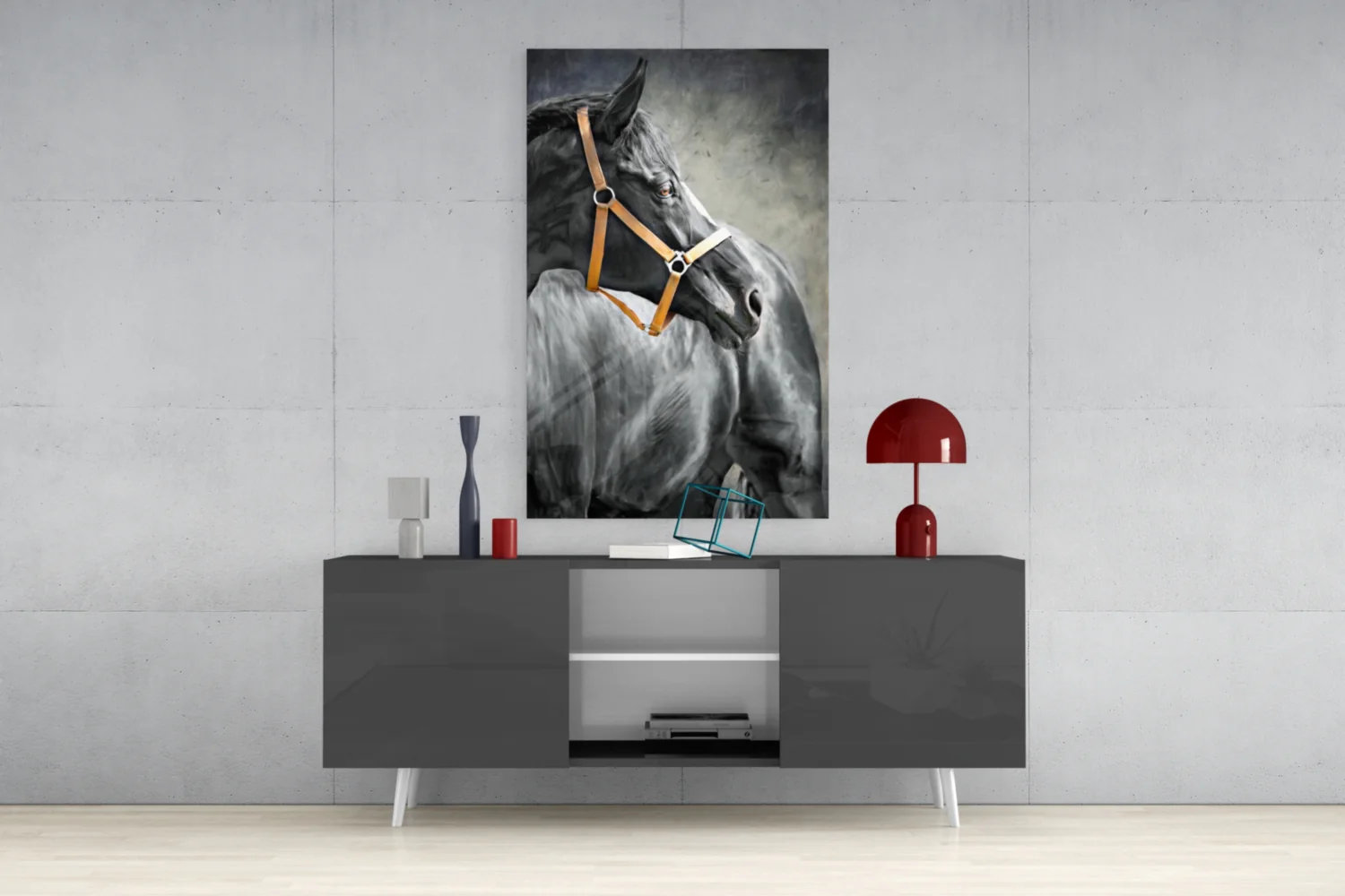 Black Horse Leather Halter Glass Wall Art - Image 9