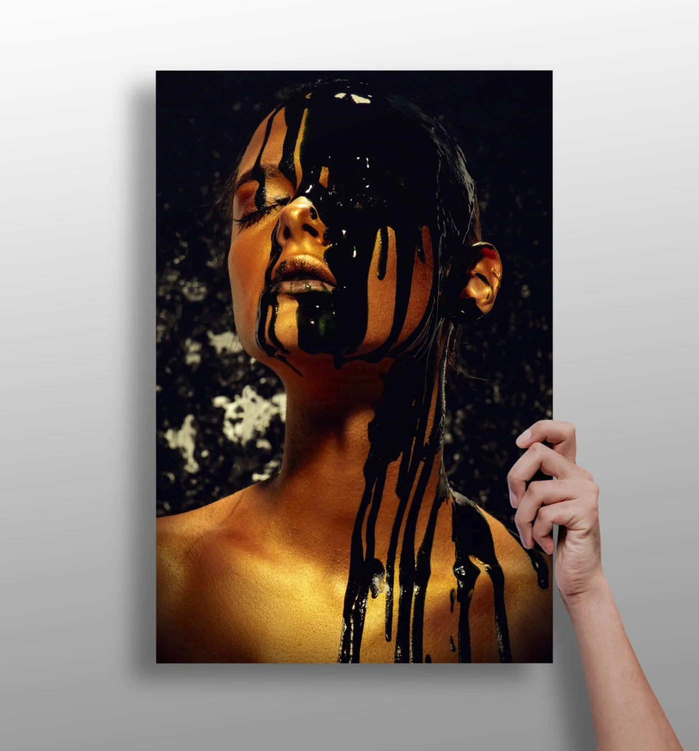 Black Paint Dripping Gold Aluminum Print