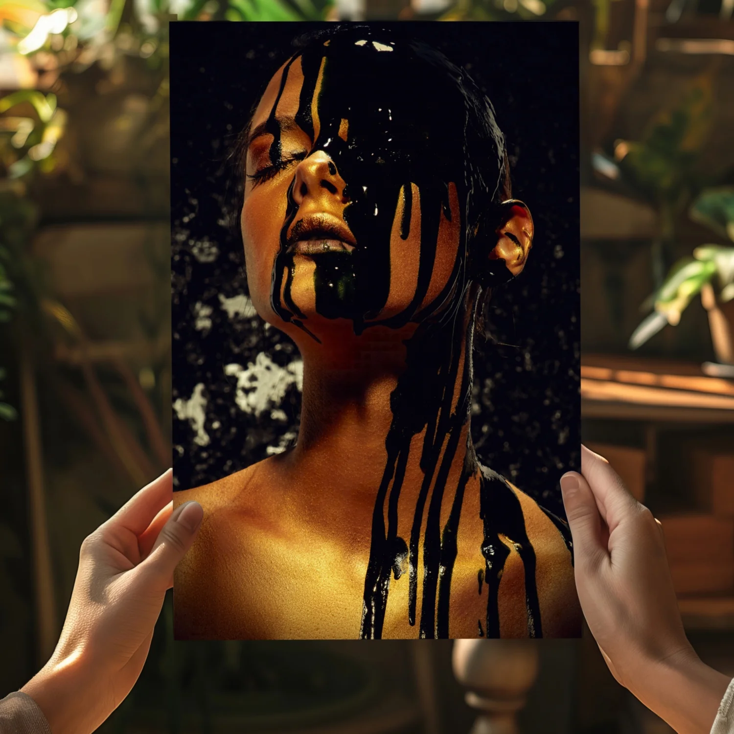 Black Paint Dripping Gold Aluminum Print - Image 5