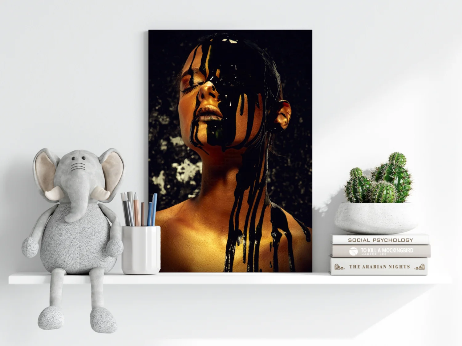 Black Paint Dripping Gold Aluminum Print - Image 6