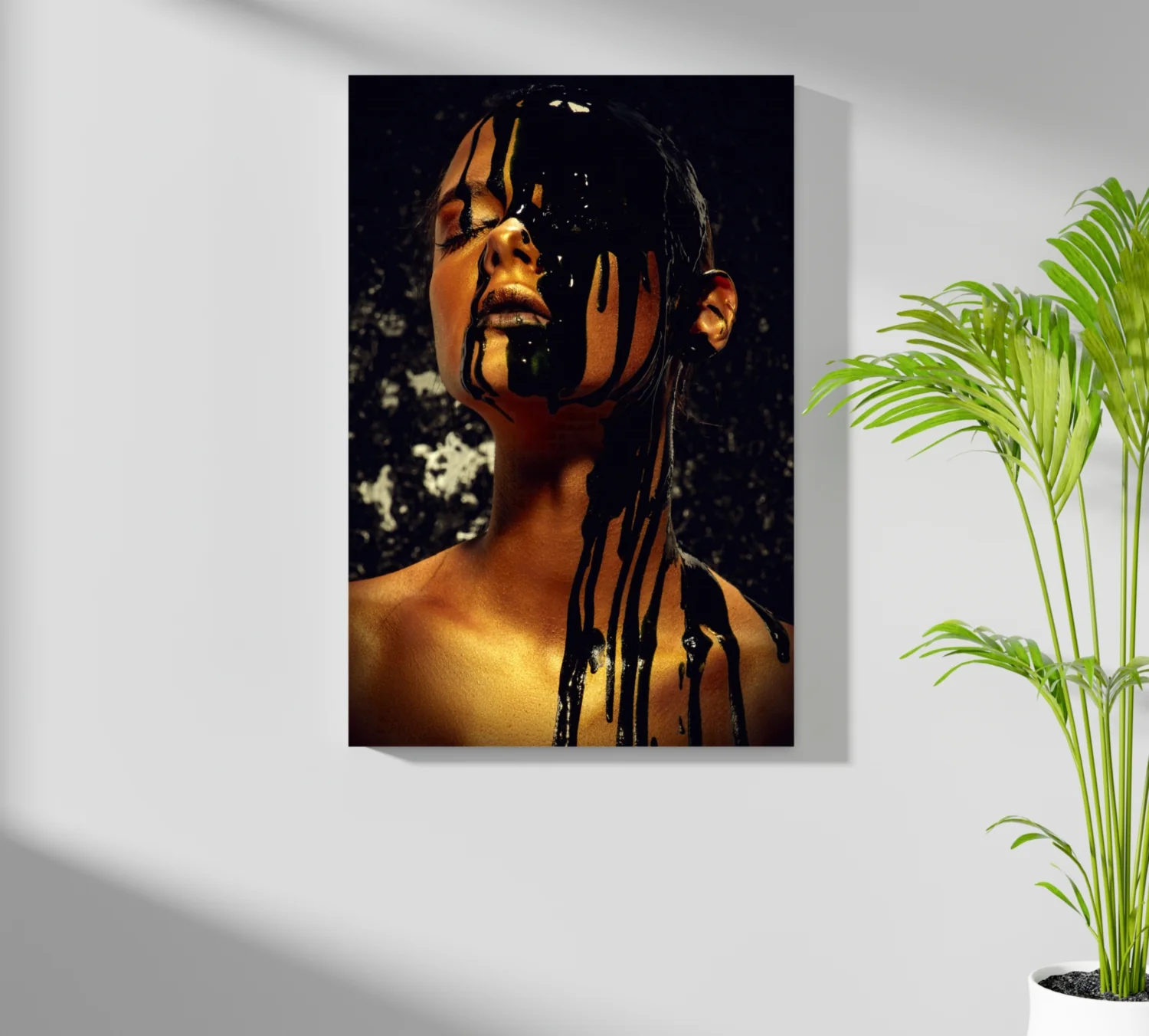 Black Paint Dripping Gold Aluminum Print - Image 7