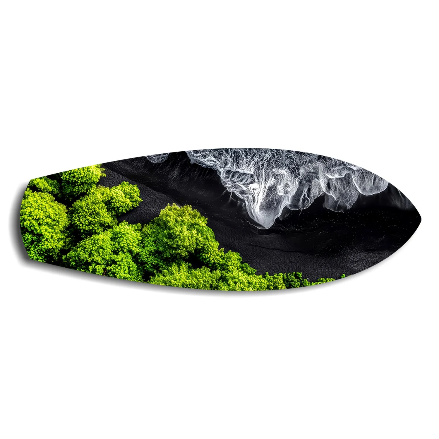 Black Sand Beach Aerial Forest Glass Wall Art