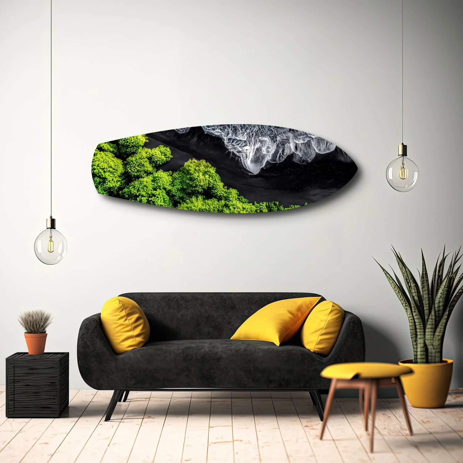 Black Sand Beach Aerial Forest Glass Wall Art - Image 10