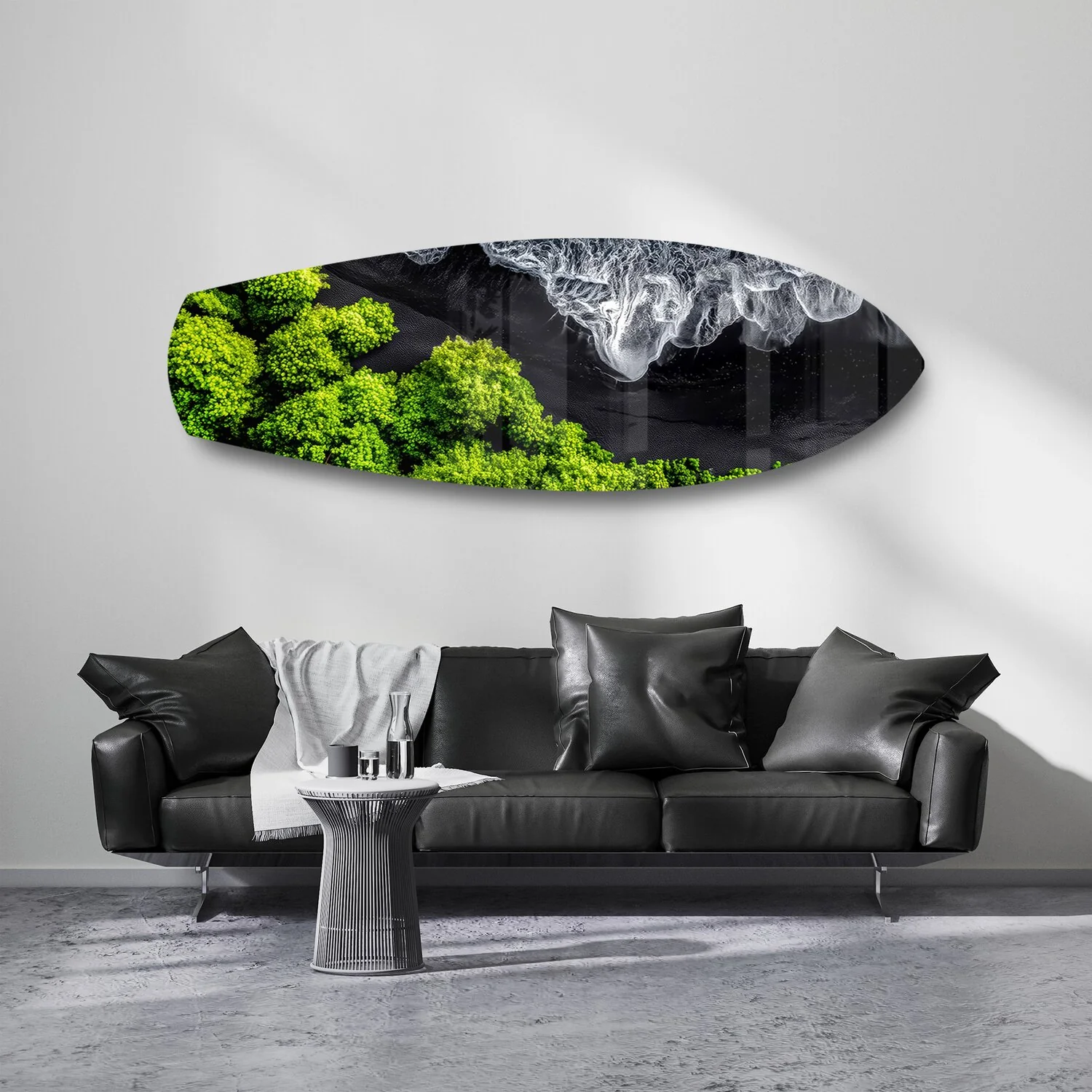 Black Sand Beach Aerial Forest Glass Wall Art - Image 7