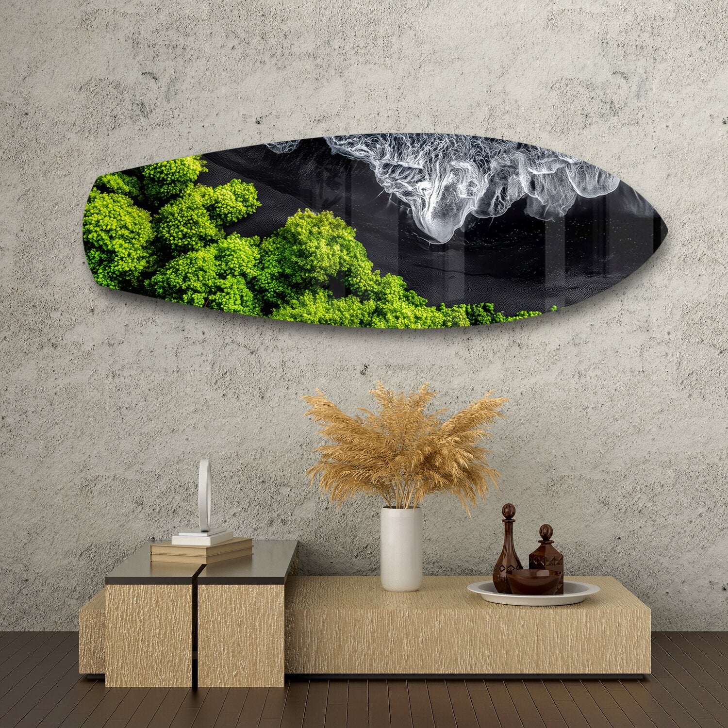 Black Sand Beach Aerial Forest Glass Wall Art - Image 8