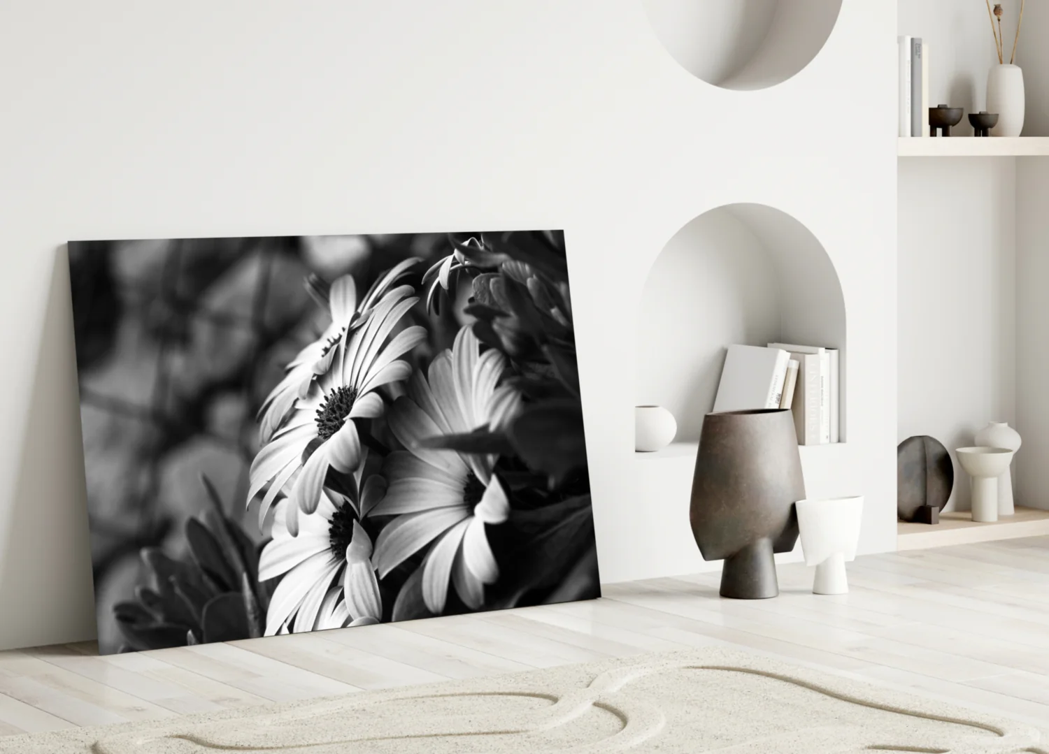Black - White Flower Glass Wall Art - Image 3