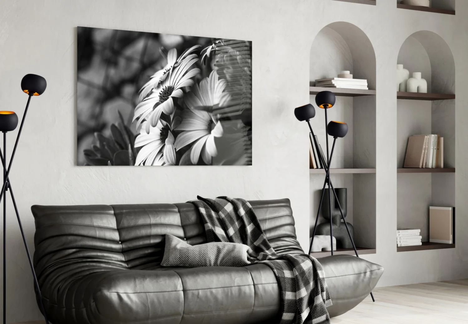 Black - White Flower Glass Wall Art - Image 4