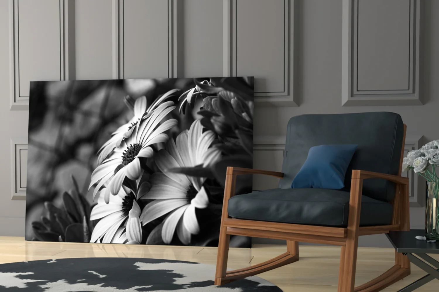 Black - White Flower Glass Wall Art - Image 6