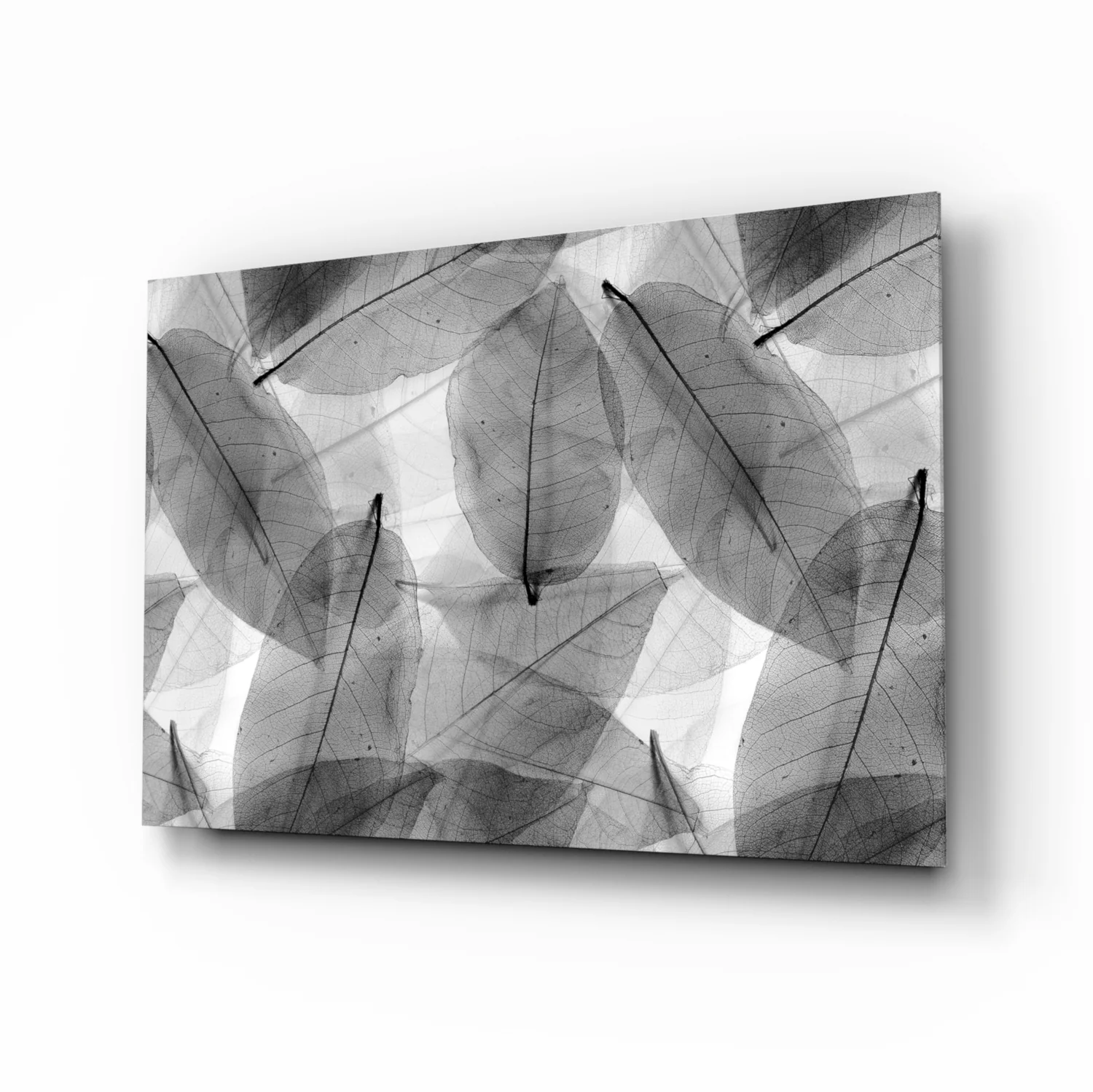 Black - White Leaves Glass Wall Art - Image 2