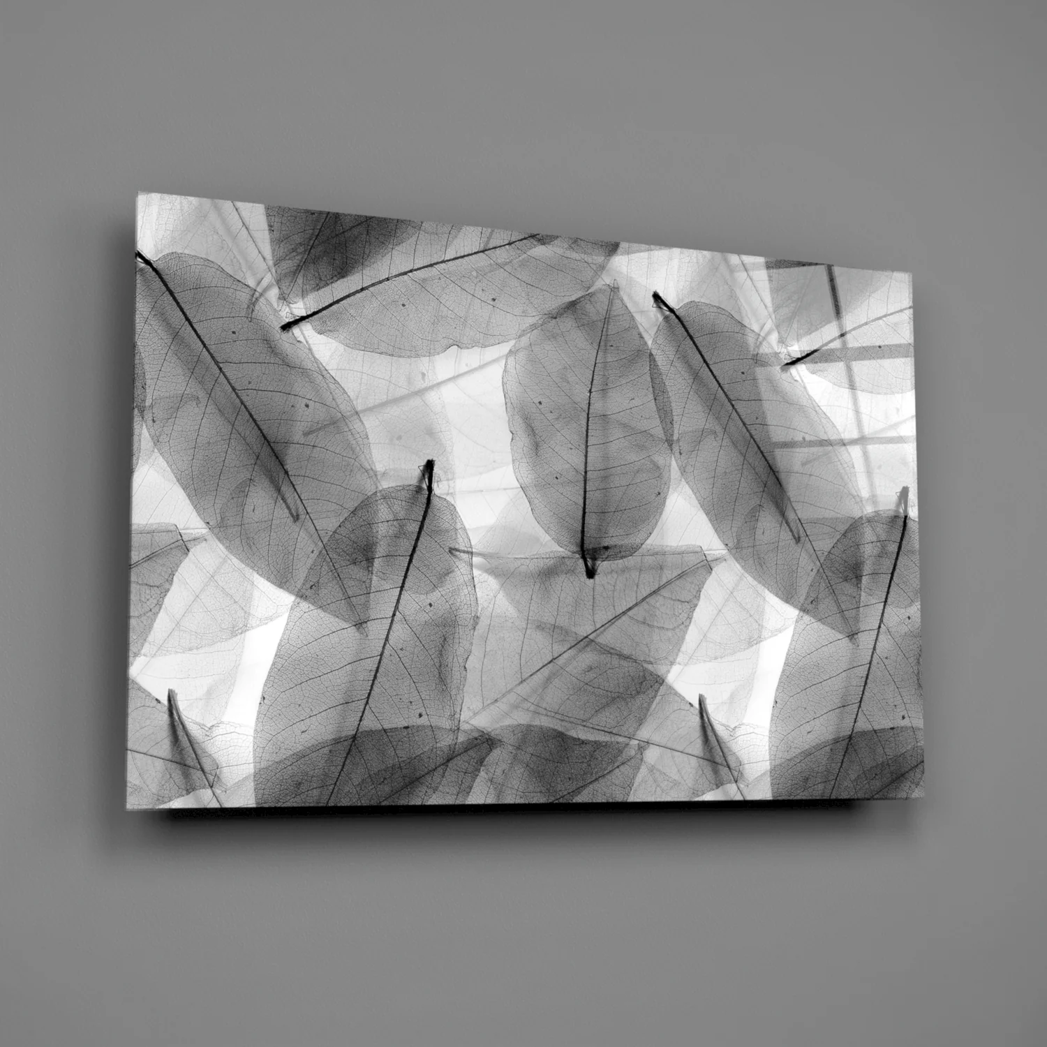 Black - White Leaves Glass Wall Art - Image 3