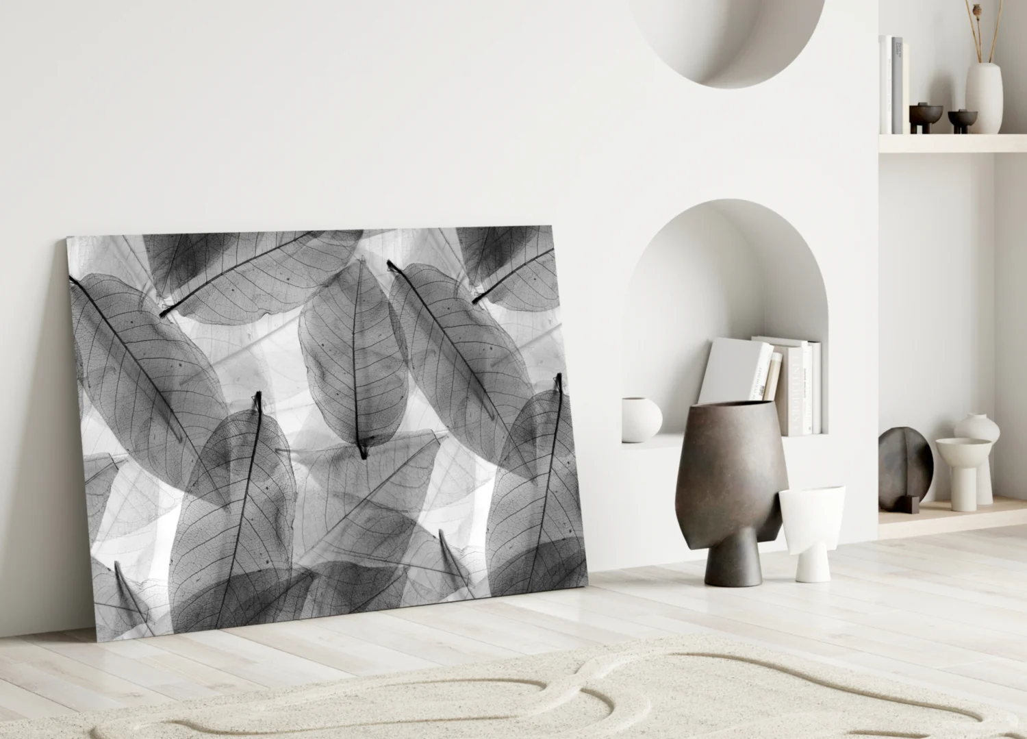 Black - White Leaves Glass Wall Art - Image 4