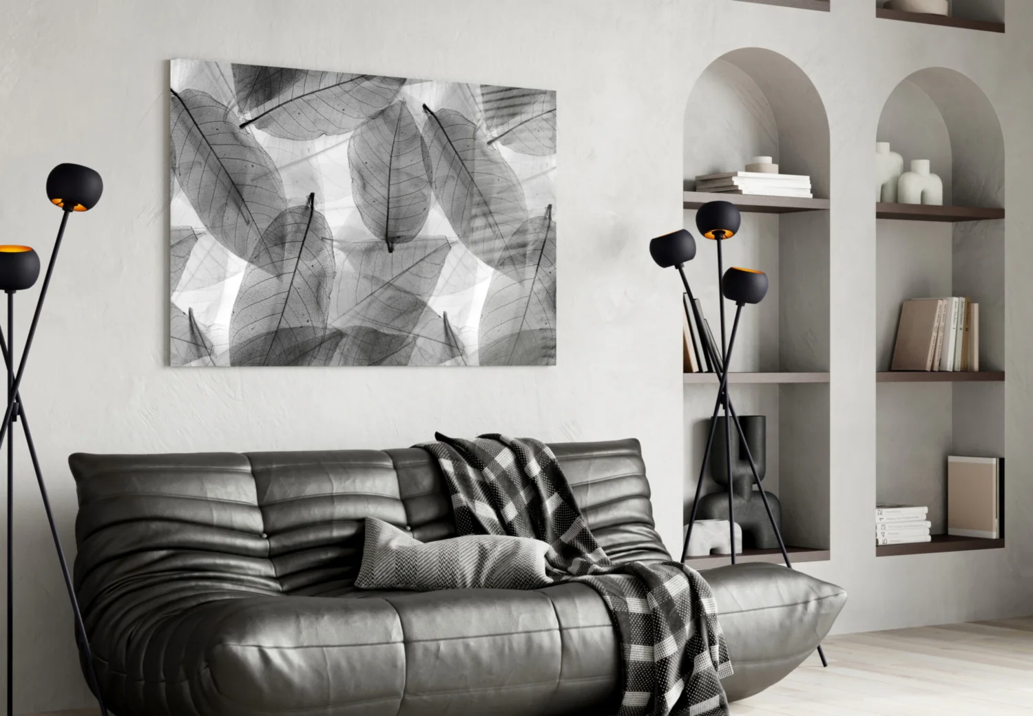 Black - White Leaves Glass Wall Art - Image 5