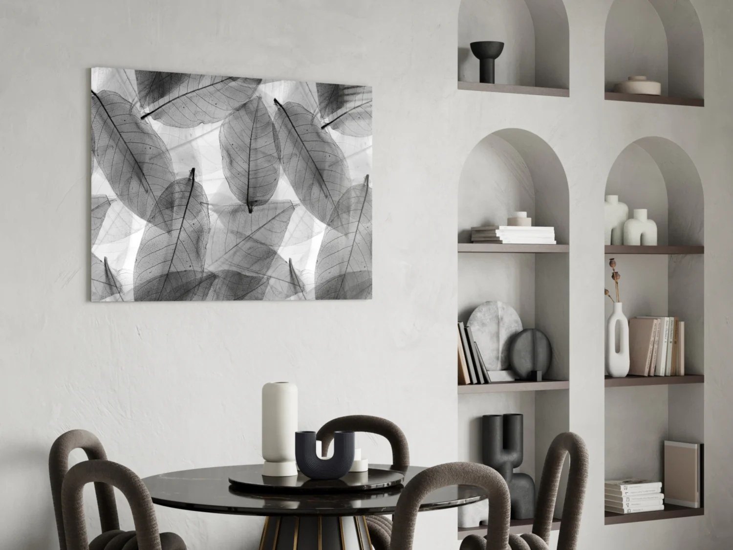 Black - White Leaves Glass Wall Art - Image 6