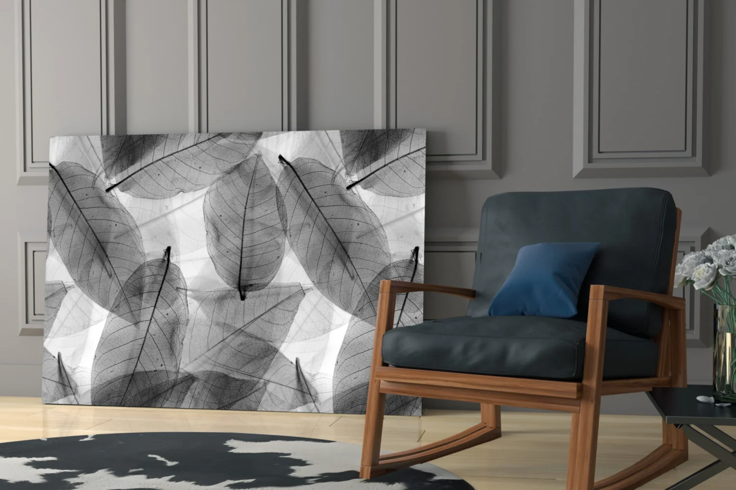 Black - White Leaves Glass Wall Art - Image 7