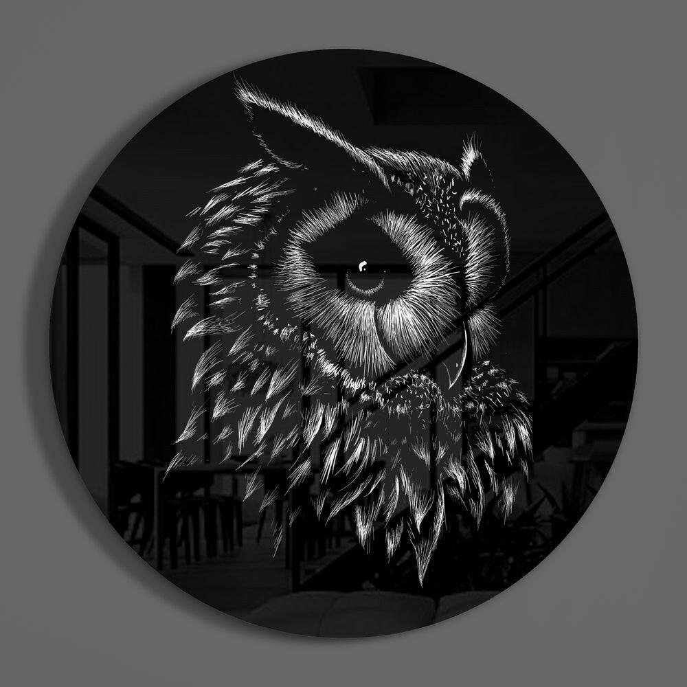 Black White Owl Sketch Glass Wall Art - Image 3