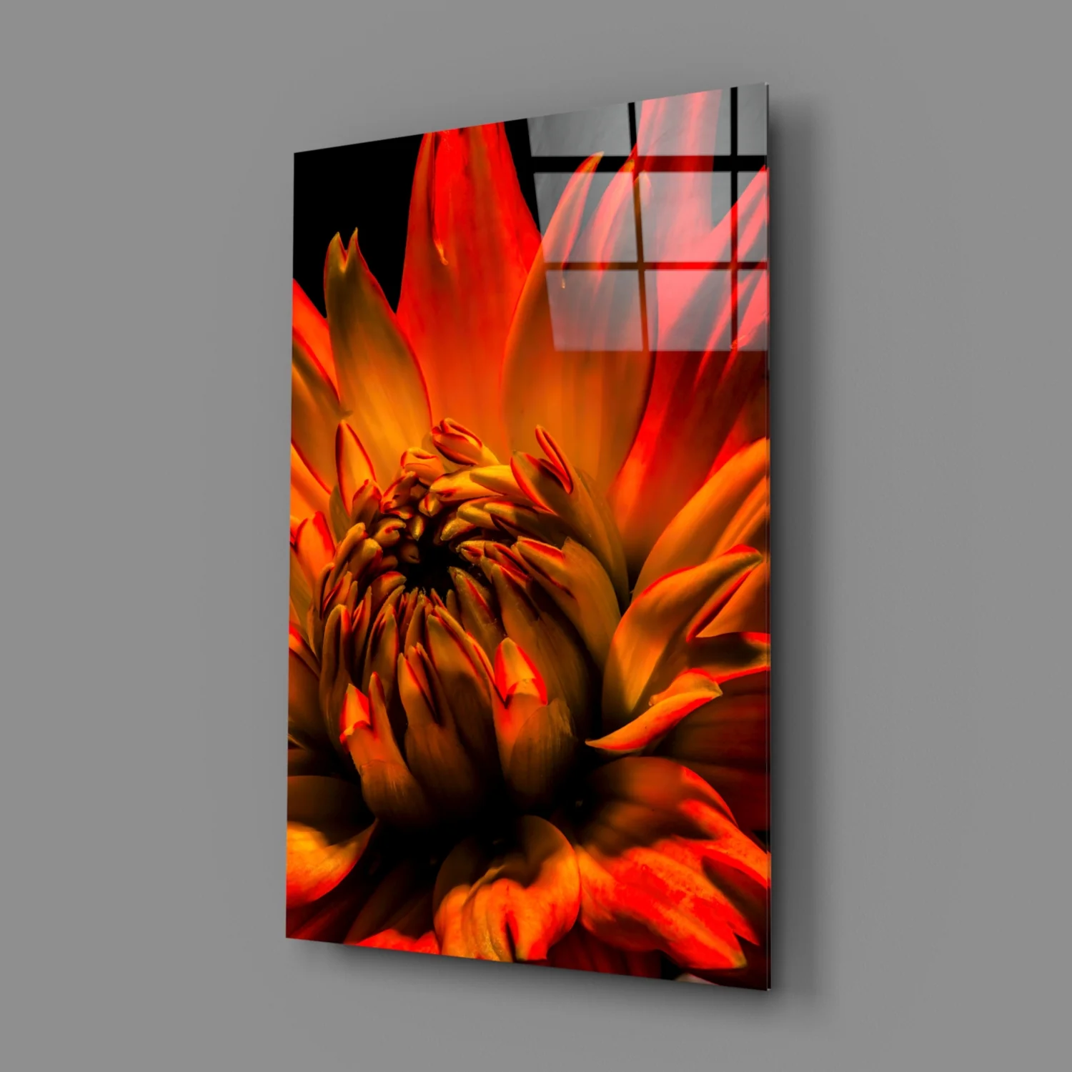 Blazing Orange Spider Dahlia Glass Wall Art - Image 3