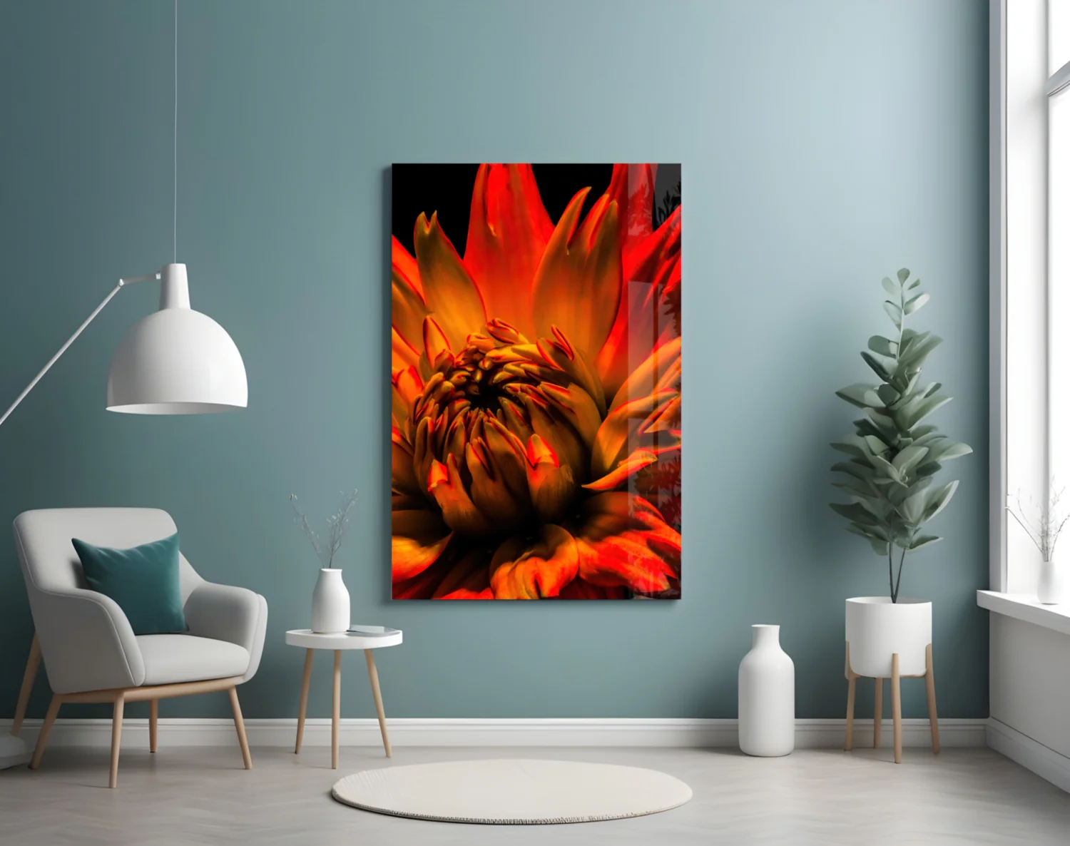 Blazing Orange Spider Dahlia Glass Wall Art - Image 5