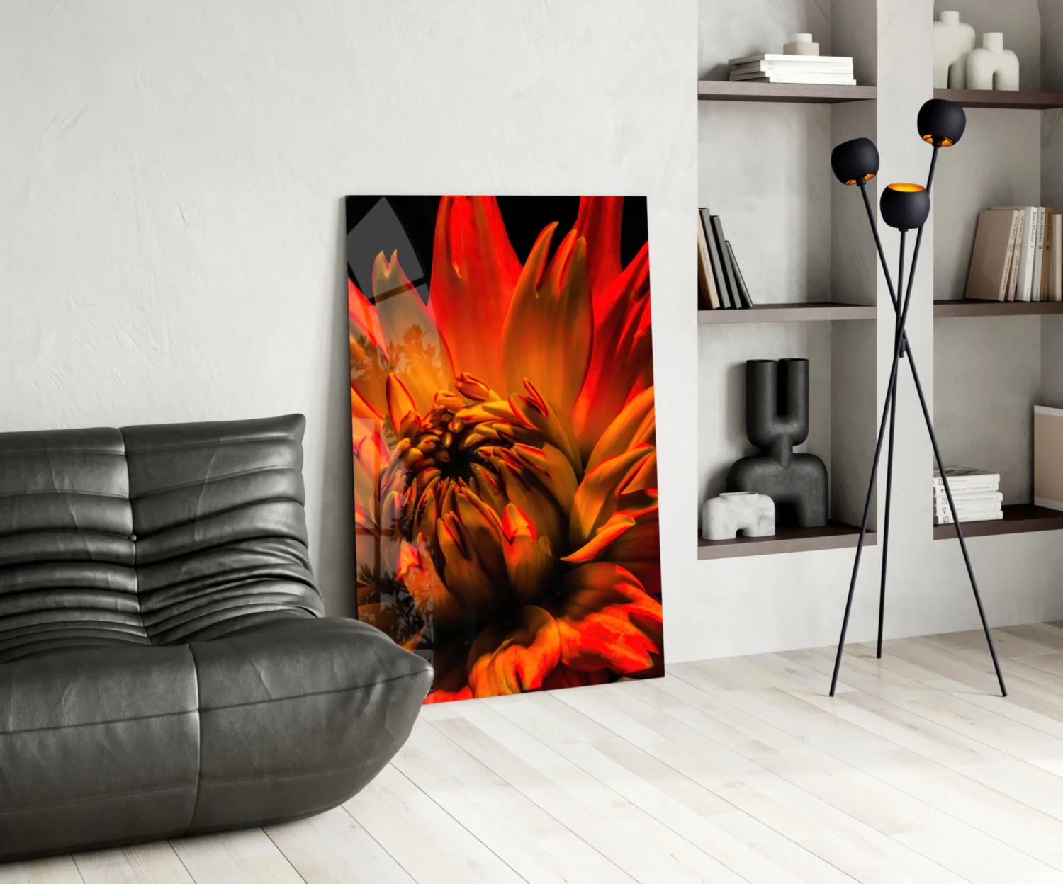 Blazing Orange Spider Dahlia Glass Wall Art - Image 6