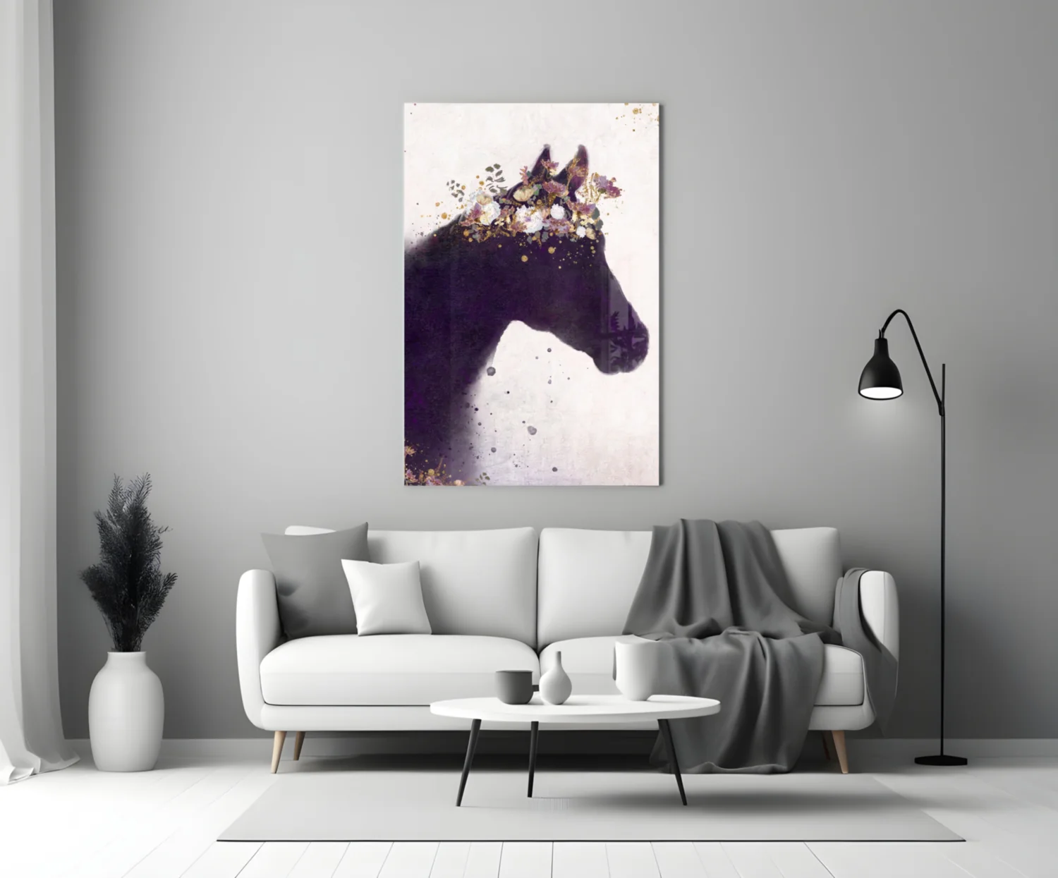 Blooming Mane Horse Silhouette Glass Wall Art - Image 3